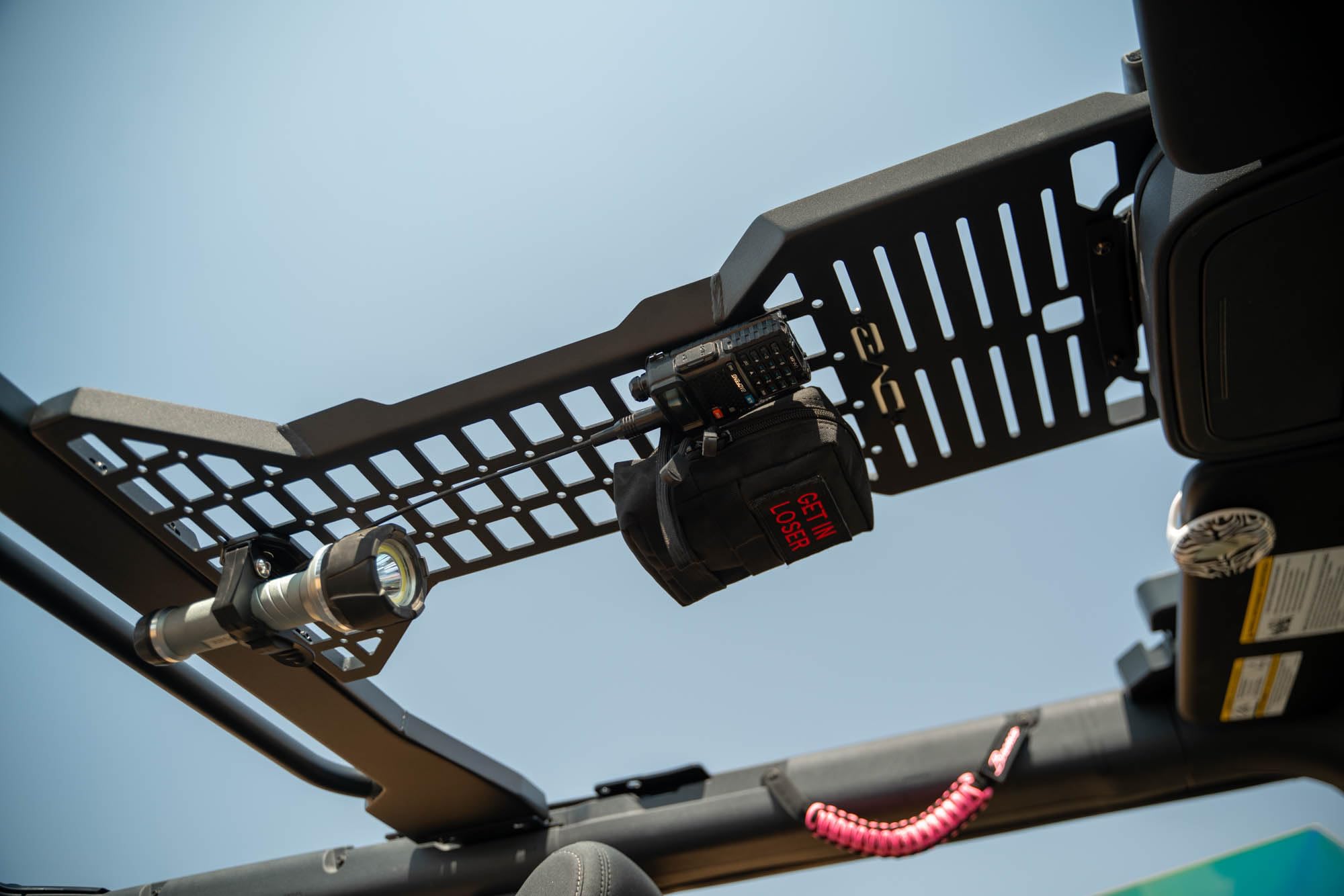 DV8 Offroad Overhead Molle Panel for 2021-2025 Ford Bronco 2-Door | Mounts Daily Gear & Supplies | Steel Grab Handle & Accessory Mount | (1) Light Mount | Black Powder Coat Finish | Steel Construction