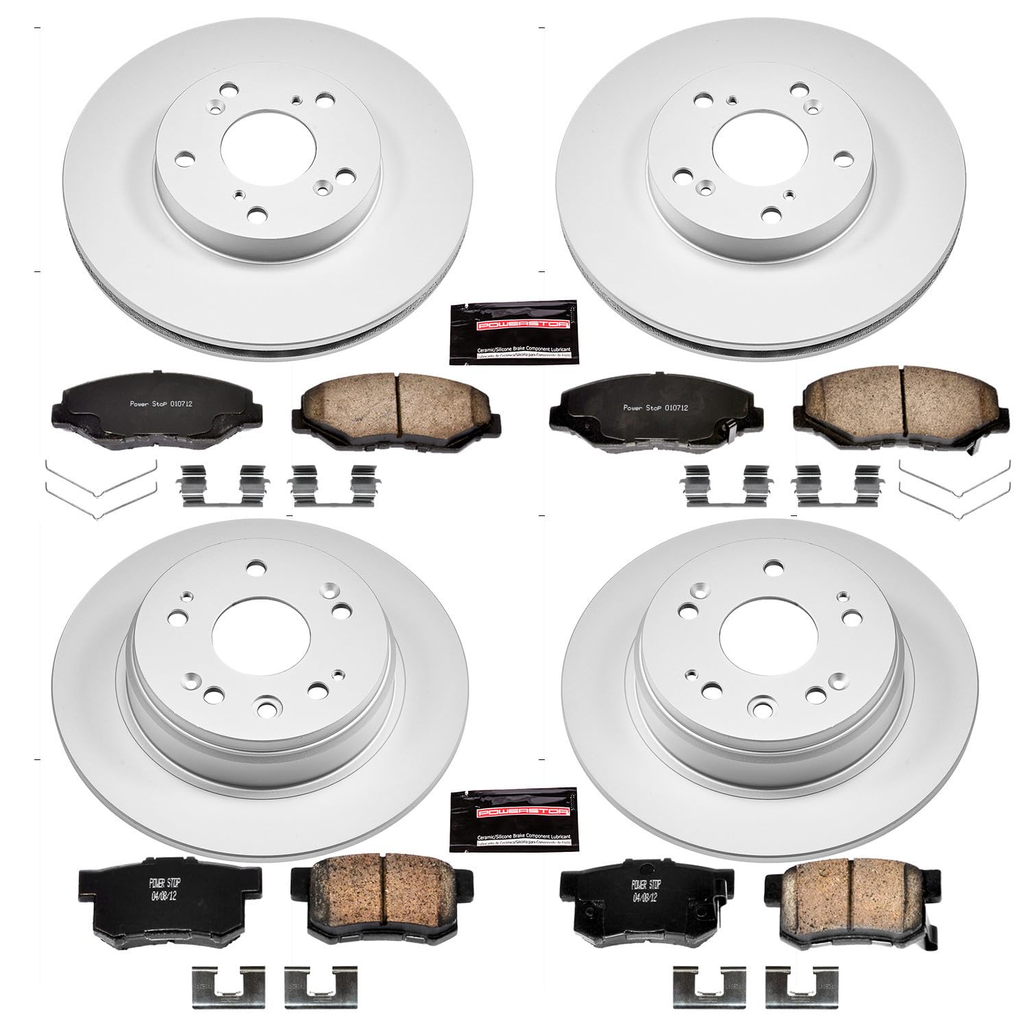 Power Stop CRK6171 Brake Rotor Coated & Ceramic Brake Pads- front & rear For Honda CR-V 2002-2004 [Model Specific]