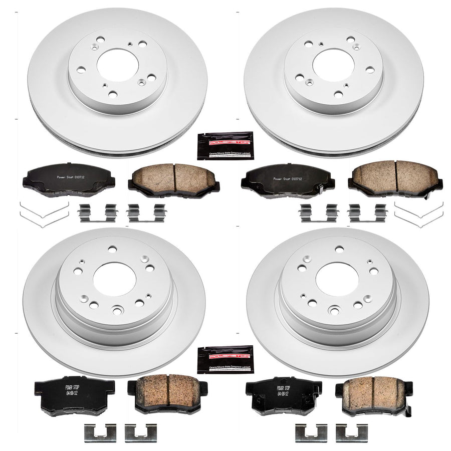 Power Stop CRK6171 Brake Rotor Coated & Ceramic Brake Pads- front & rear For Honda CR-V 2002-2004 [Model Specific]