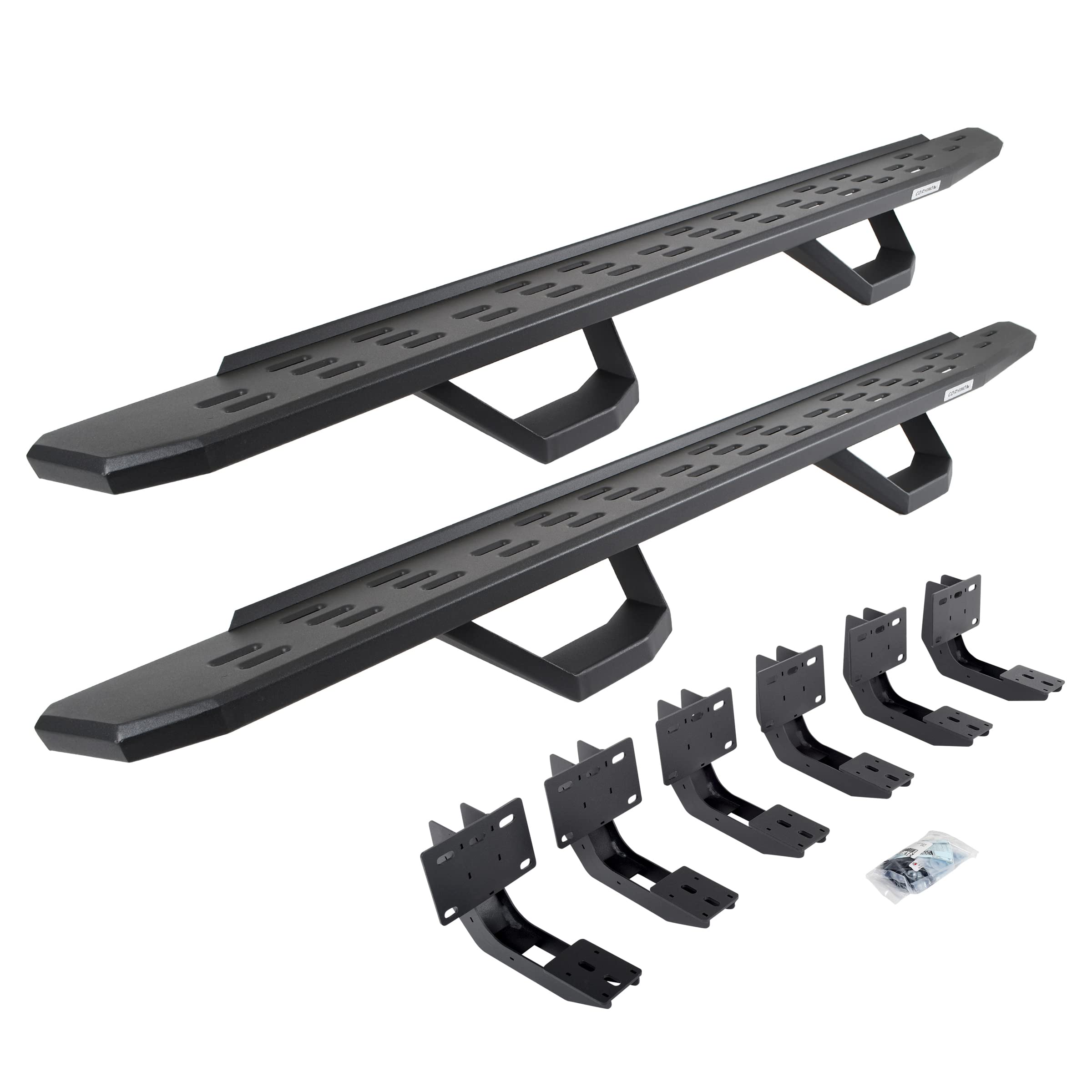 Go Rhino RB30 Running Boards, & Brackets, 2 Pair of Drop Steps | Galvanized Steel, Textured Black | 6963068020PC | Fits 2019-2024 RAM 1500 Quad Cab Pickup