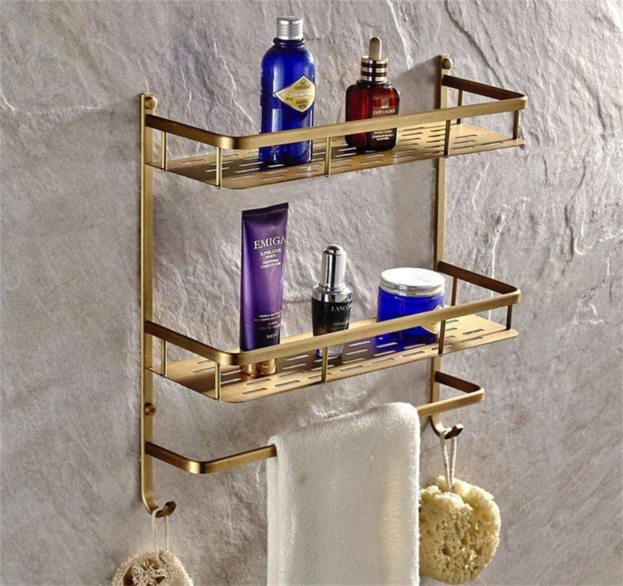 Bathroom accessories wall all copper bath towel rack hanging rack Bathroom Shelf (color : Black (double))