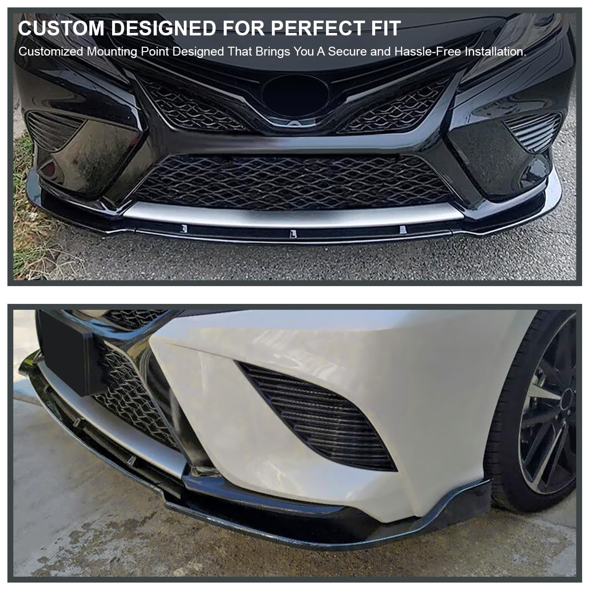 Glossy Black Spec-D Tuning Front Bumper Lip Spoiler Splitter 3PC Compatible with 2018-2020 Toyota Camry