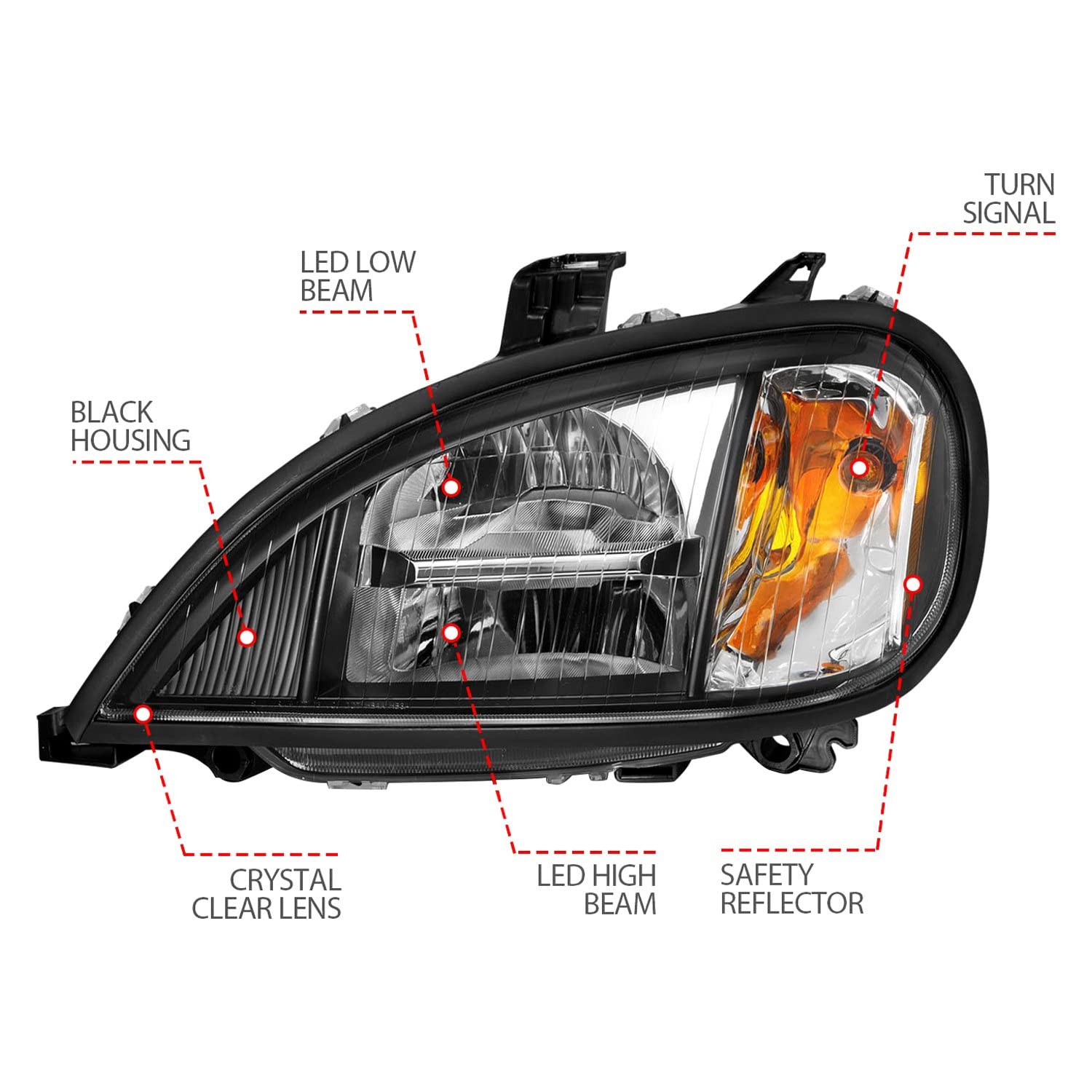 1996-2013 Freightliner Columbia Anzo USA LED Crystal Headlights Black Housing w/Clear Lens (Pair) (131028)