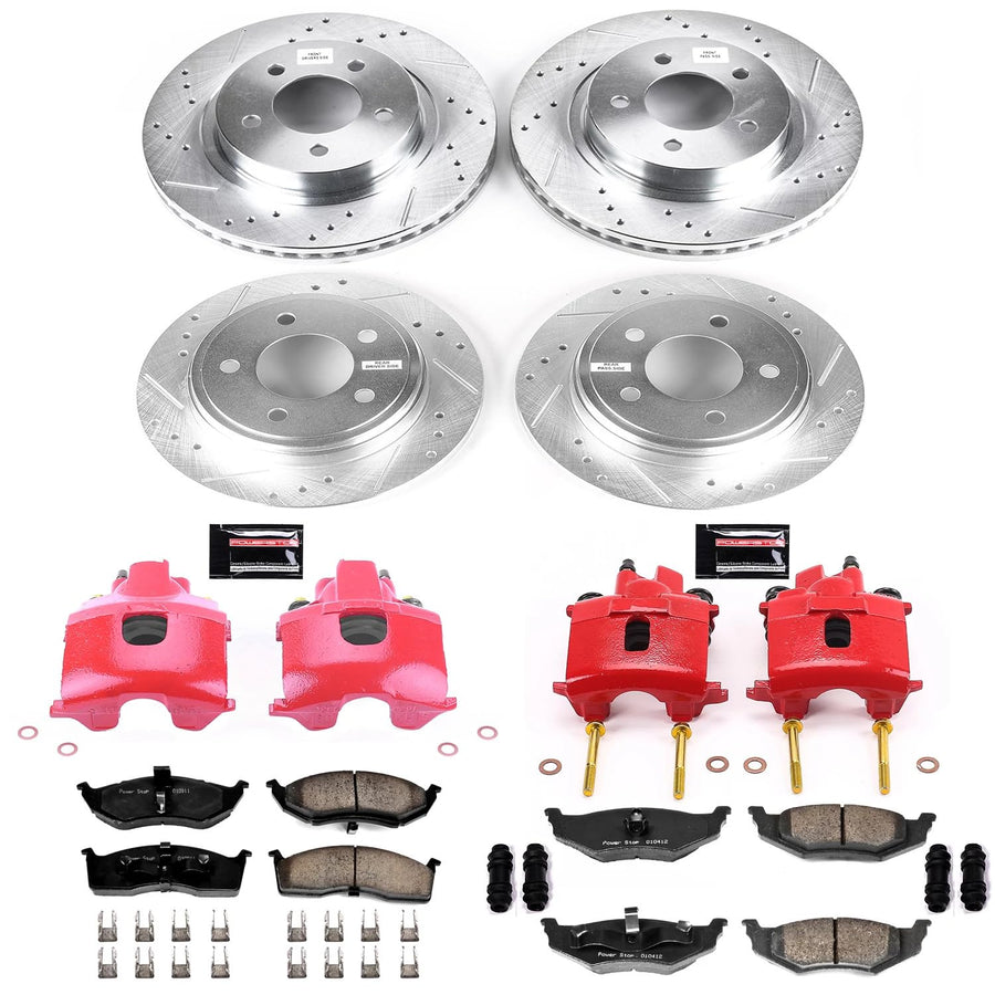 Power Stop Z23 Evolution Sport Brake Upgrade Kit Front and Rear with Powder Coated Calipers For Chrysler 300M 1999-2004, Chrysler LHS 1999-2000 [Model Specific]