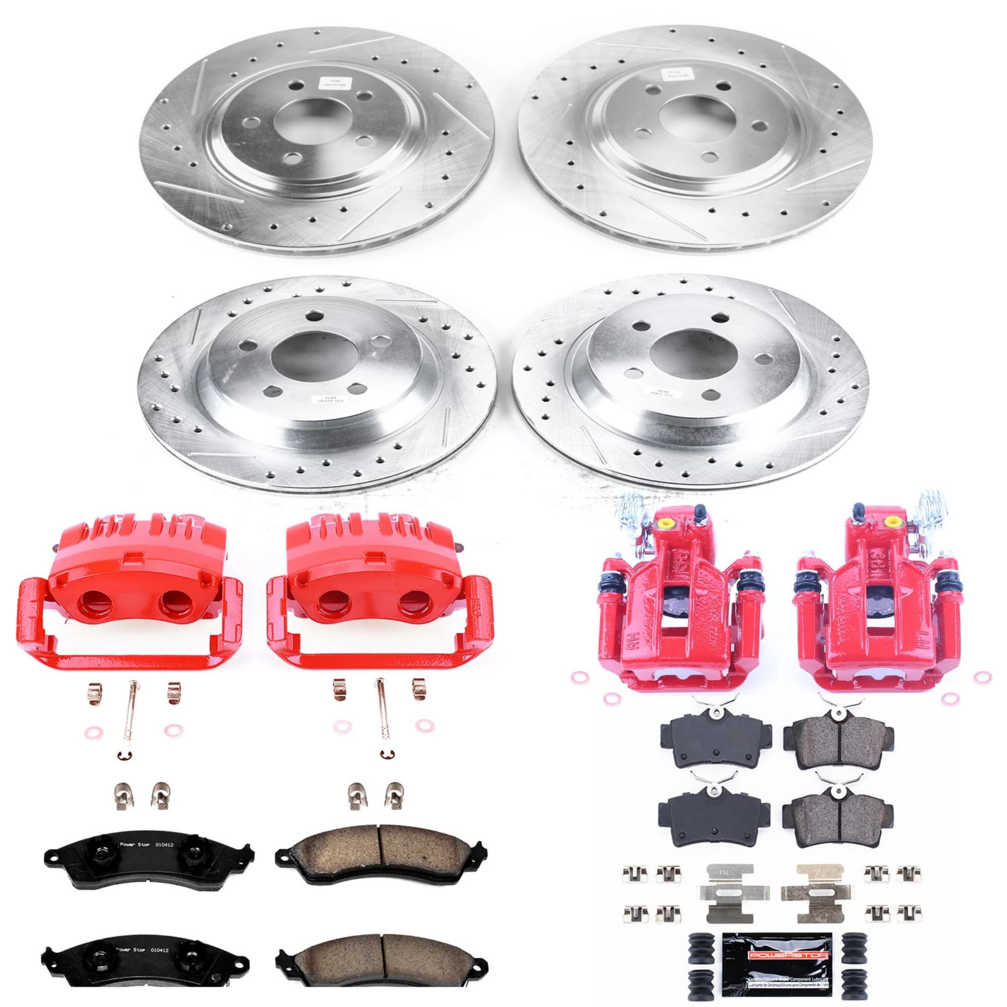 Power Stop Z23 Evolution Sport KC1305C 1-Click Brake Kit with Powder Coated Calipers (Brake Pads, Drilled/Slotted Rotors) For Ford Mustang [Model Specific]