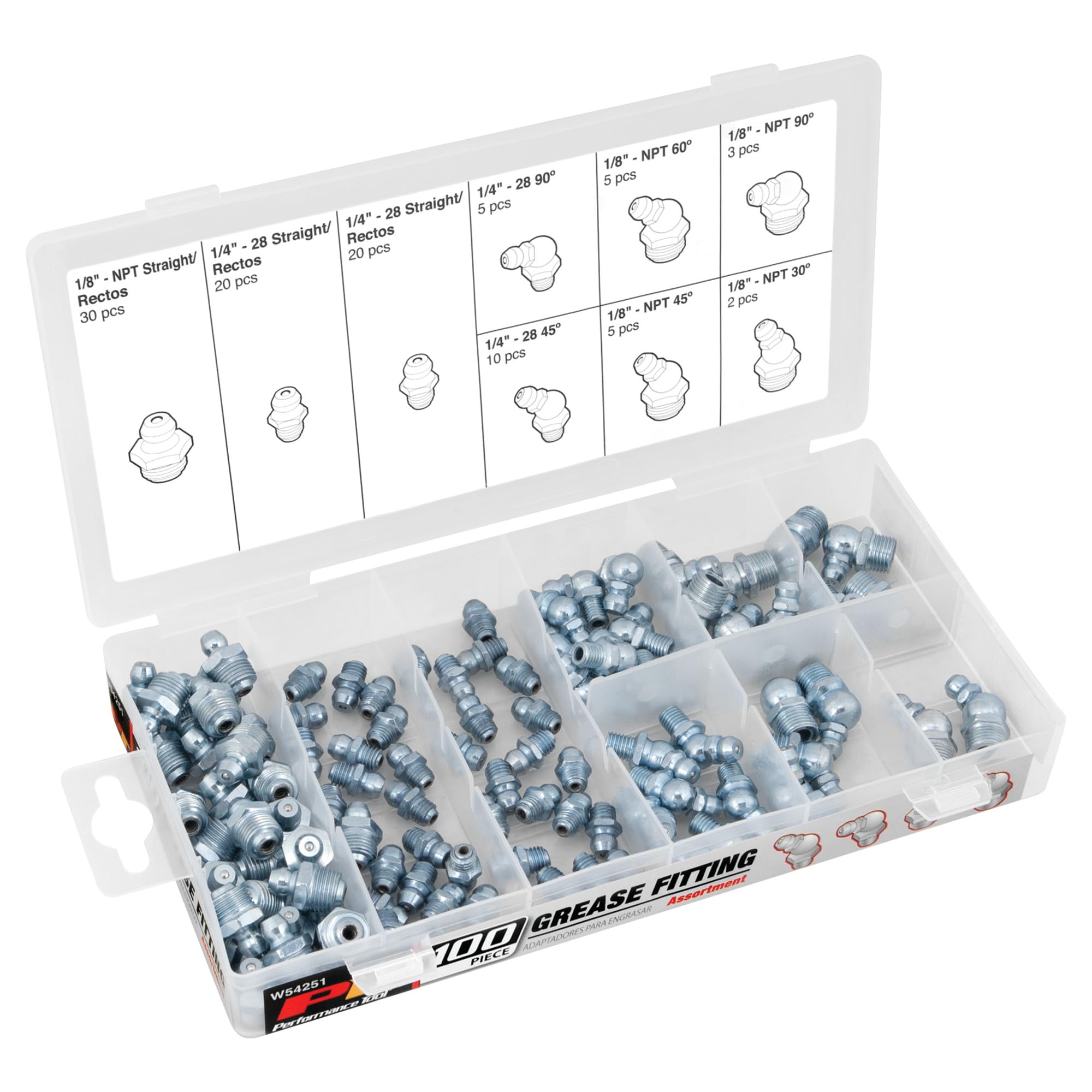 100-Piece Performance Tool Grease Fitting Assortment Standard