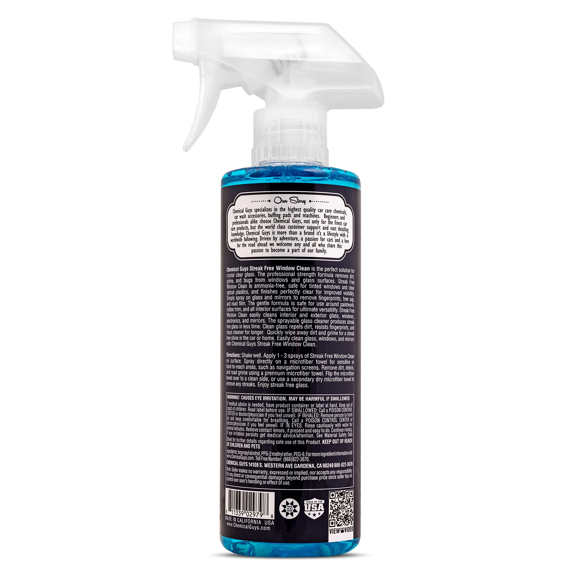 Chemical Guys Streak Free CLD30016 Glass & Window Cleaner (Works on Glass, Windows, Mirrors, Navigation Screens & More; Car, Truck, SUV and Home Use), Ammonia Free & Safe on Tinted Windows, 16 fl oz