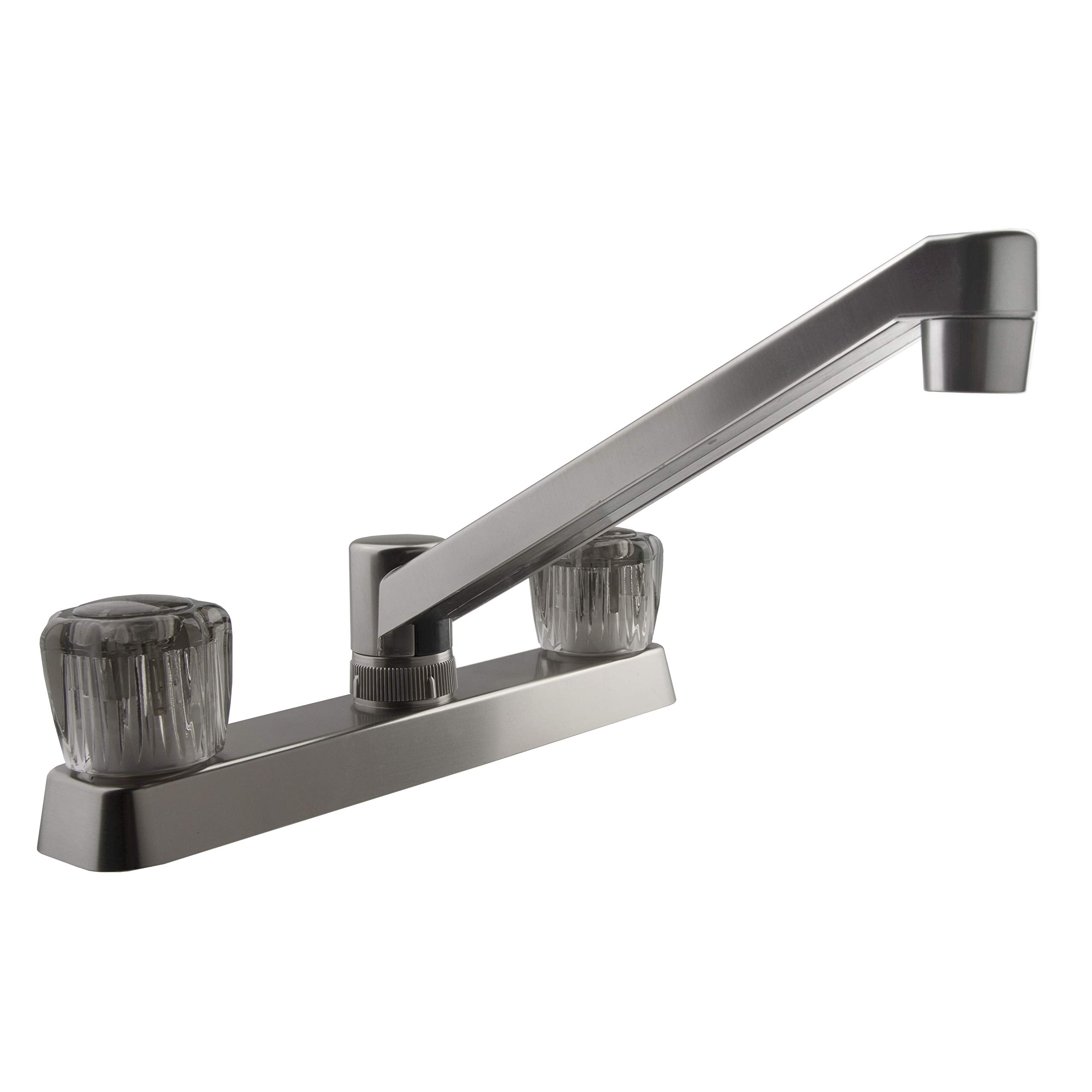 Dura Faucet RV Kitchen Sink Faucet DF-PK600S-SN with Smoked Acrylic Knobs (Brushed Satin Nickel)