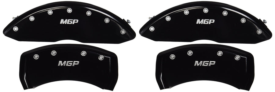 MGP 'MGP' Engraved Caliper Covers 22073SMGPBK with Black Powder Coat Finish and Silver Characters, (Set of 4)