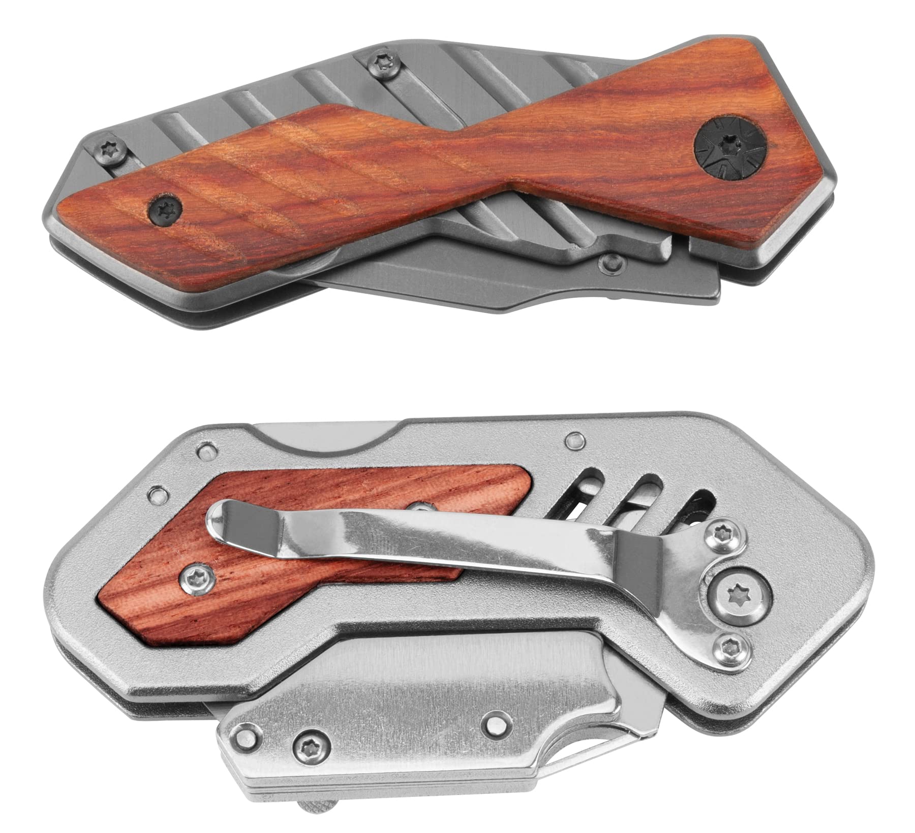 W9373 Performance Tool Red Hardwood and Aluminum Pocket and Utility Knife Set with Storage Tray (2 Pieces)
