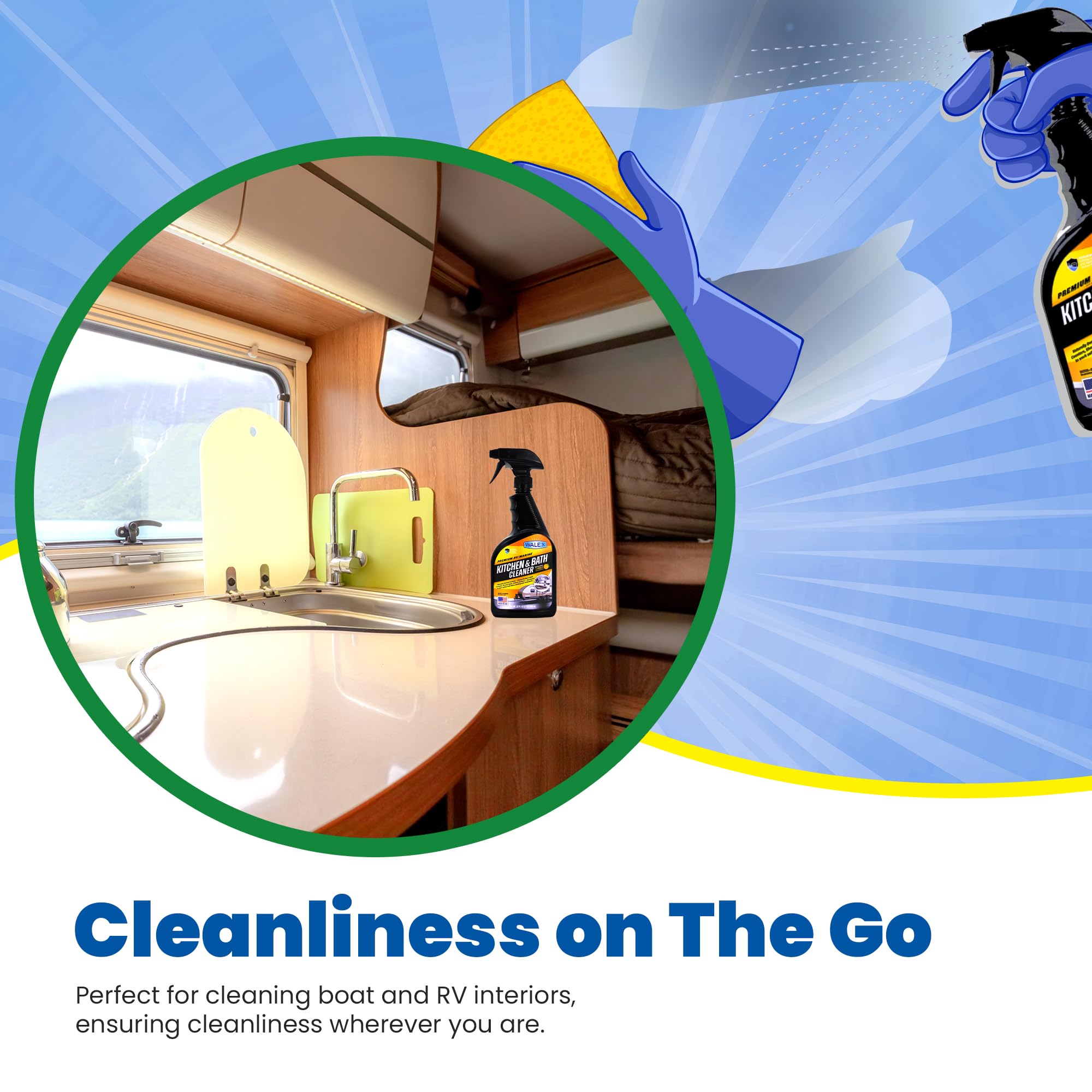 Walex RV/Marine Premium Kitchen & Bath Cleaner - Cleans Counters, Sinks, and Surfaces, Naturally Derived Formula, Refreshing Citrus Fragrance, Ideal for RV, Boat, & Camper Use, Septic Safe, 32 oz