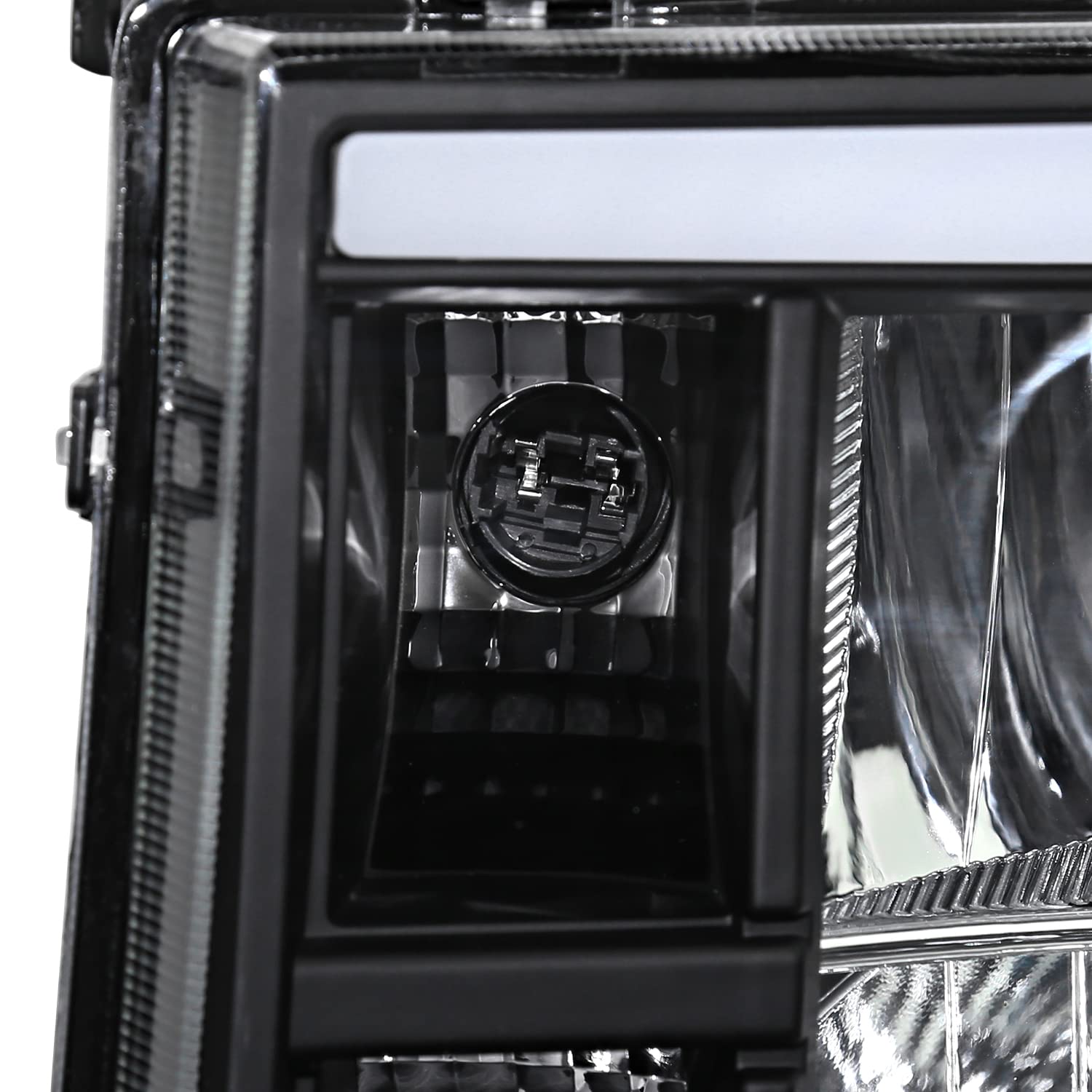Black Headlights w/LED Bar SPEC-D TUNING Compatible with 2007-2013 GMC Sierra 1500, 2500HD, 3500HD, Left + Right Pair Headlamp Assembly