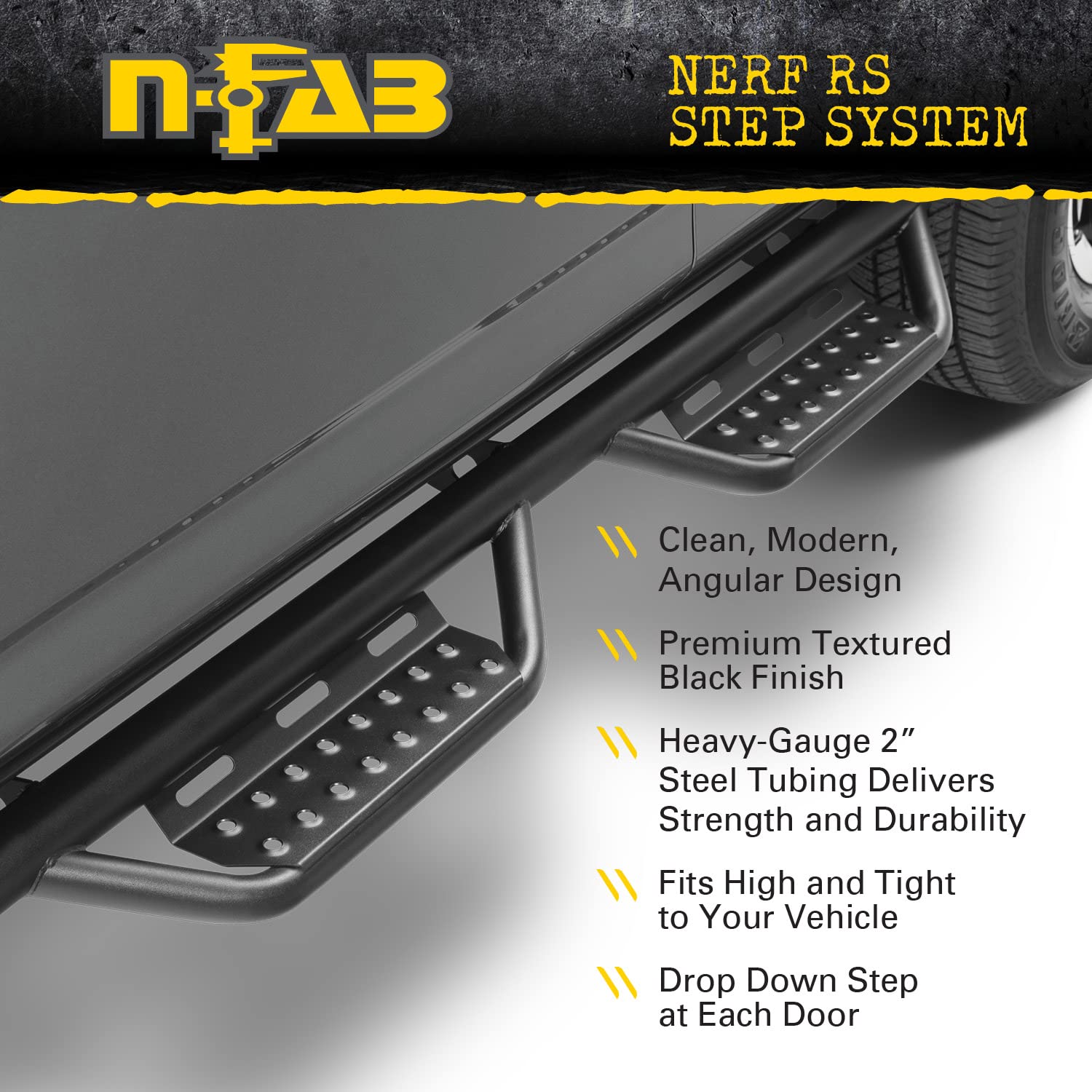 N-Fab RS Nerf Steps | Textured Black, Cab Length | 707418612 | Fits 2007-2021 Toyota Tundra CrewMax 5.6' Short Bed, SRW Gas