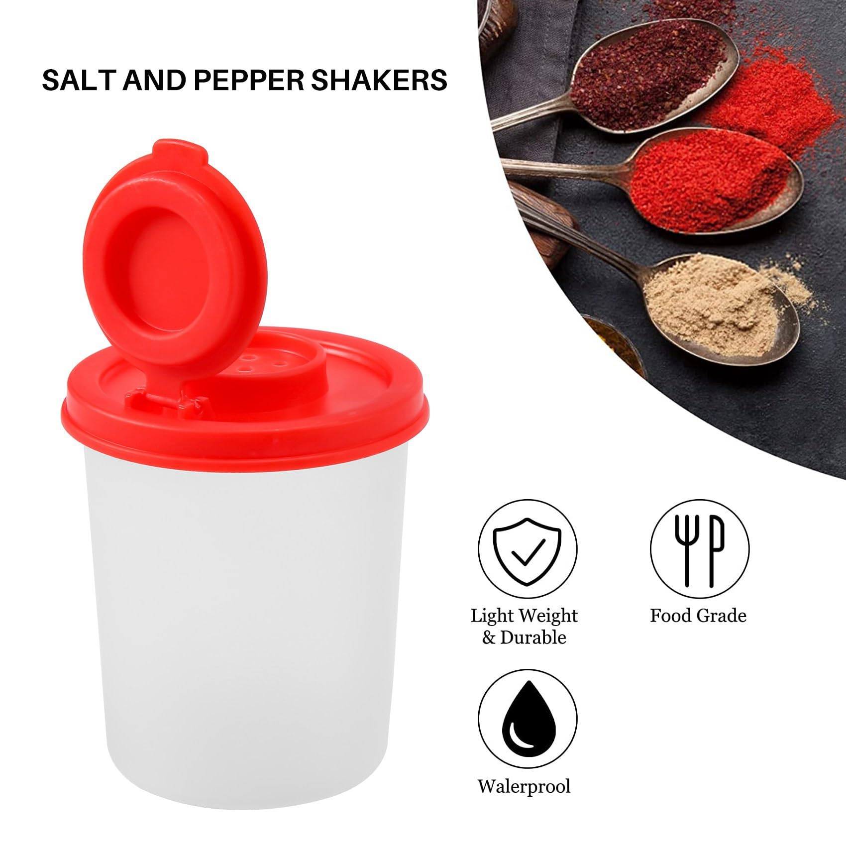 24 Pieces Bdfhjln Salt and Pepper Shakers A Moisture Proof Salt Shakers with Red Lids Plastic Airtight Lids Dispenser Jars