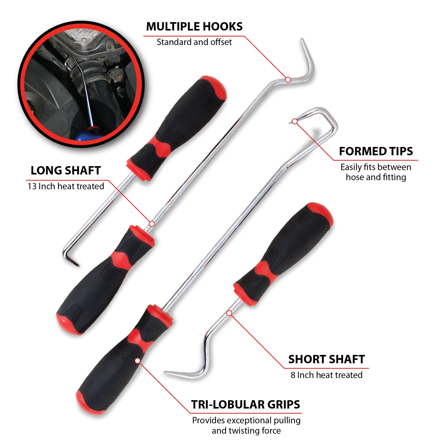 W943 Performance Tool 13-Inch Long and Short Shaft Hose Removal Tool with Tri-Lobular Grips, Heat-Treated and Plated for Durability