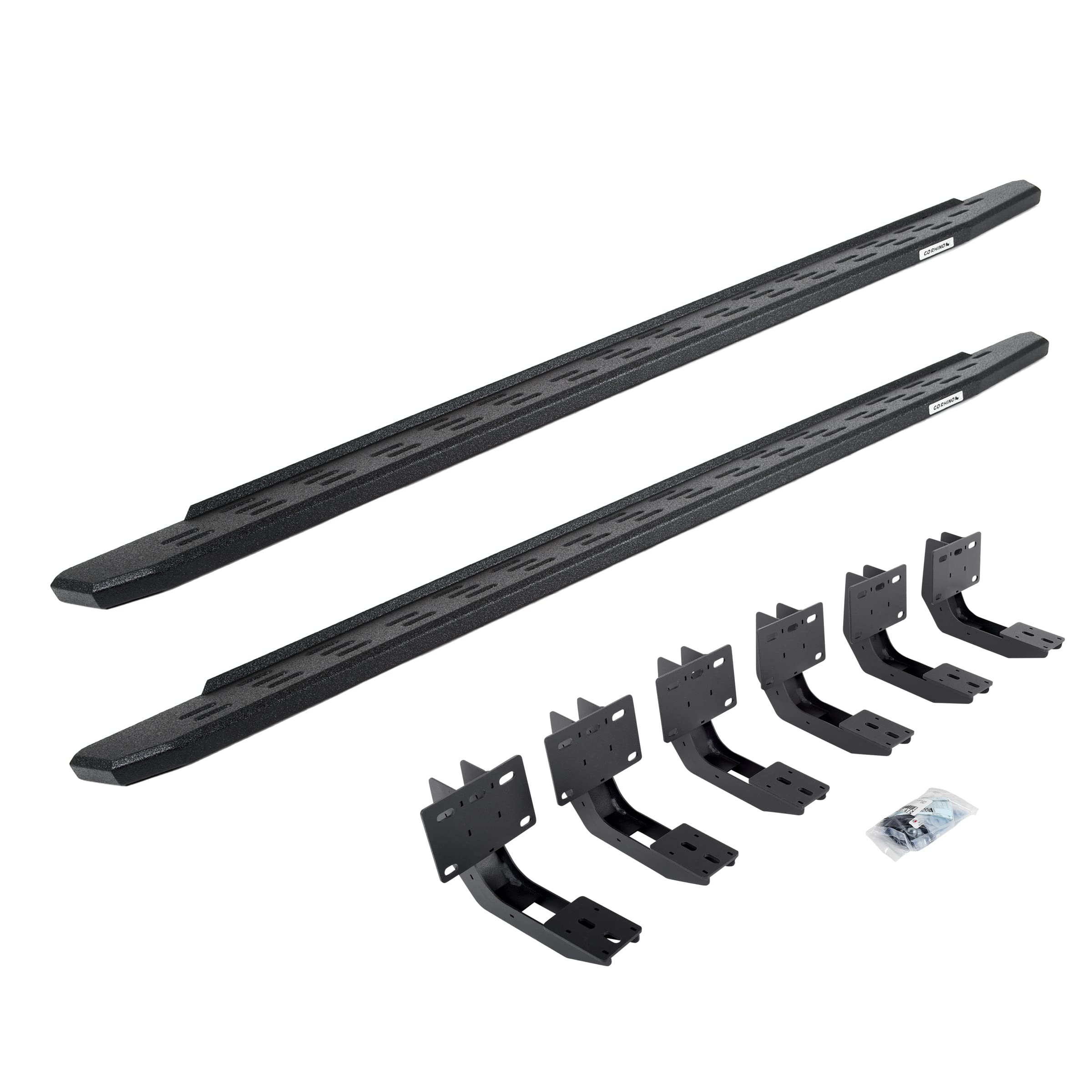 RB30 Running Boards & Brackets Go Rhino | Galvanized Steel, Protective Bedliner Coating | 69630687T | Fits 2019-2024 RAM 1500 Crew Cab Pickup