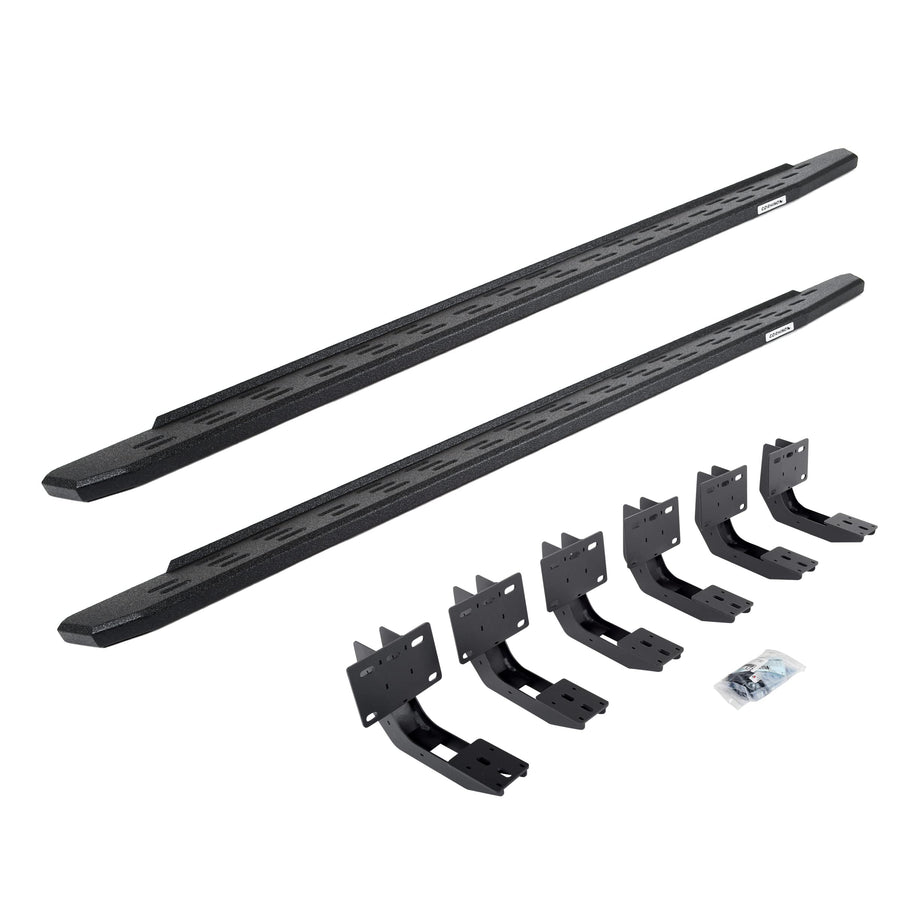 RB30 Running Boards & Brackets Go Rhino | Galvanized Steel, Protective Bedliner Coating | 69630687T | Fits 2019-2024 RAM 1500 Crew Cab Pickup