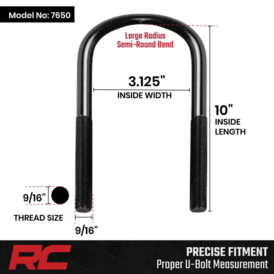9/16" Large Radius Suspension U-Bolts Rough Country | 9/16 x 3.125 x 10-7650, Black