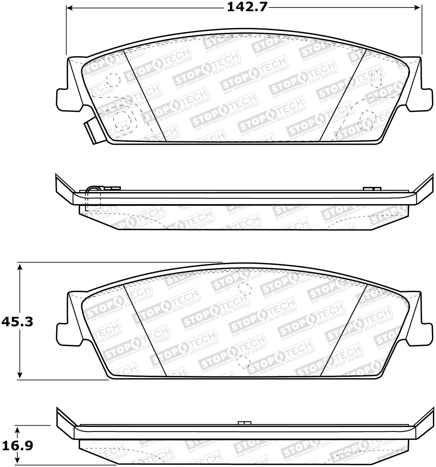 Rear StopTech 308.11940 Brake Pads with Shims and Hardware Street