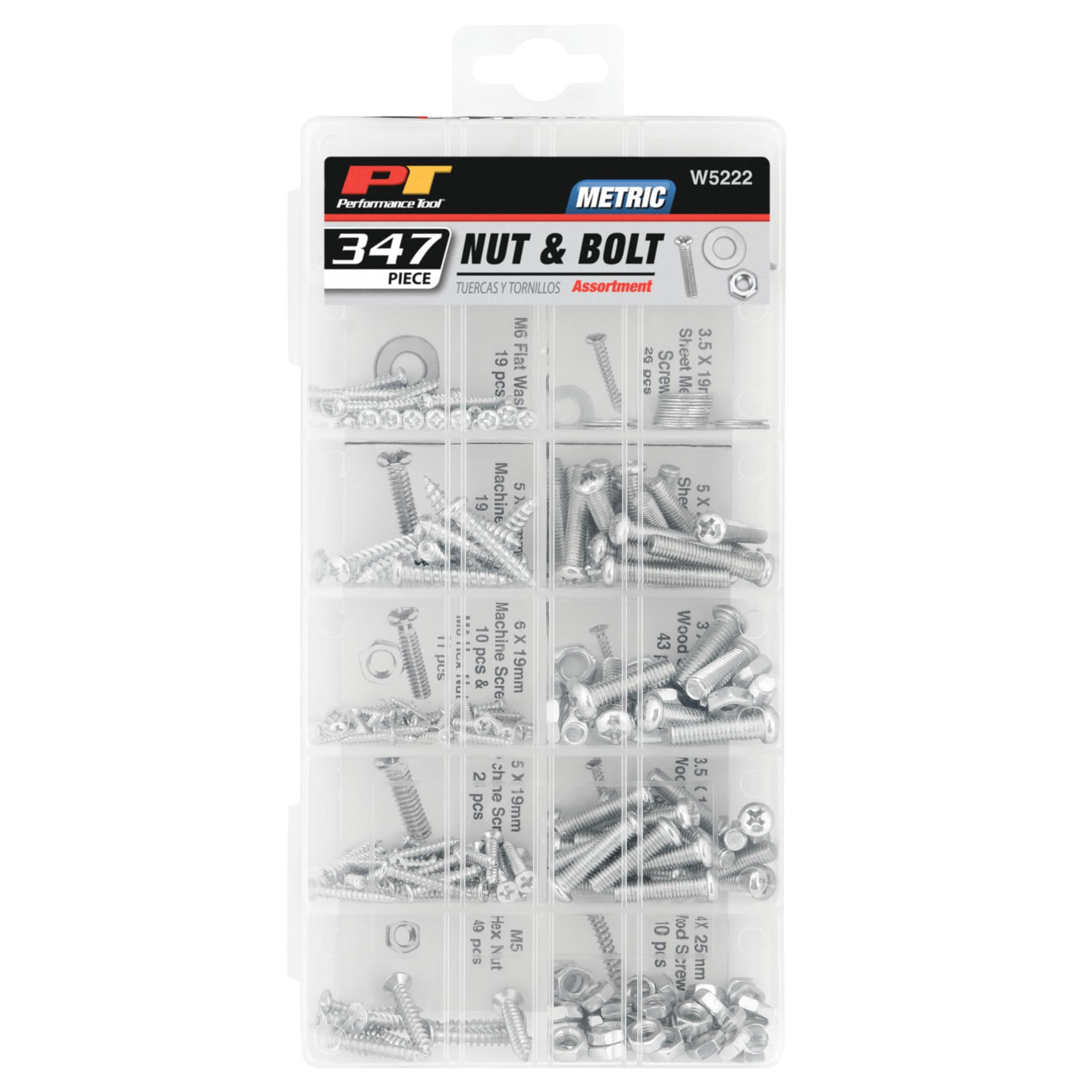 W5222 Performance Tool 347pc Metric Nut Bolt Assortment With Case