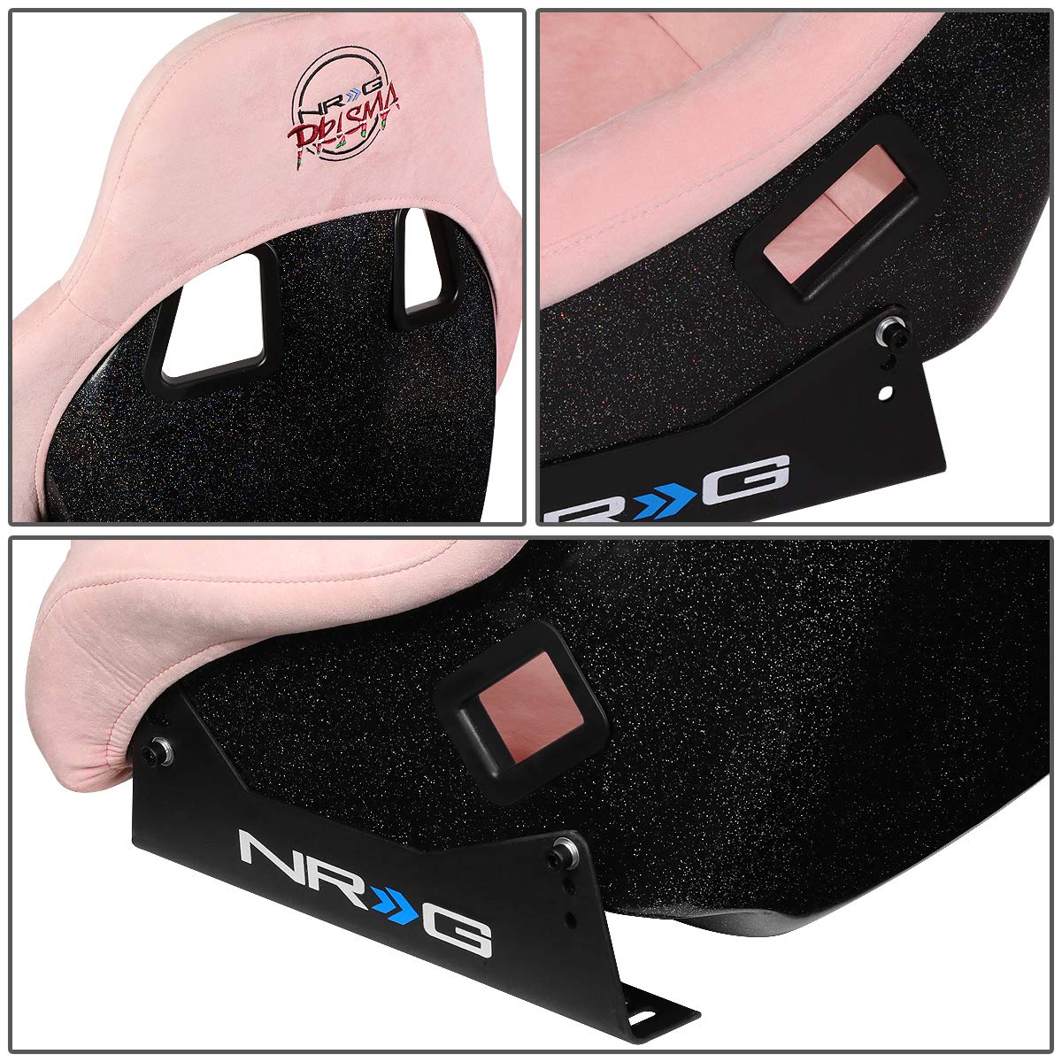 NRG Innovations Universal Fixed Back Bucket Racing Seat NRG-FRP-303PK-PRISMA for 5-Point Harnesses, Size M, Pink Alcantara Material, 22" W X 34" H X 16" D