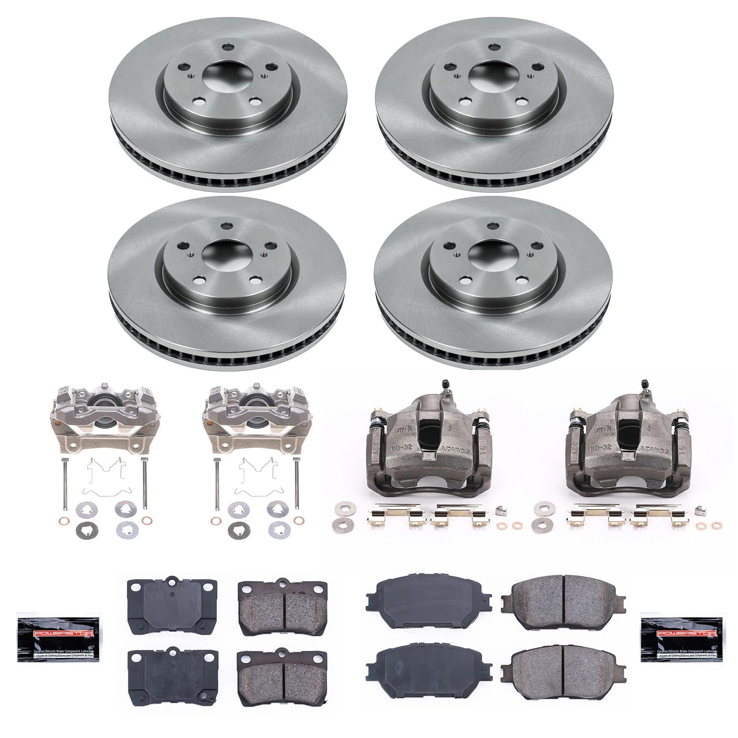 Power Stop KCOE4072 Front and Rear Autospecialty Caliper Kit- Brake Rotor, Brake Pads & Calipers For Lexus GS300 2006 [Model Specific]