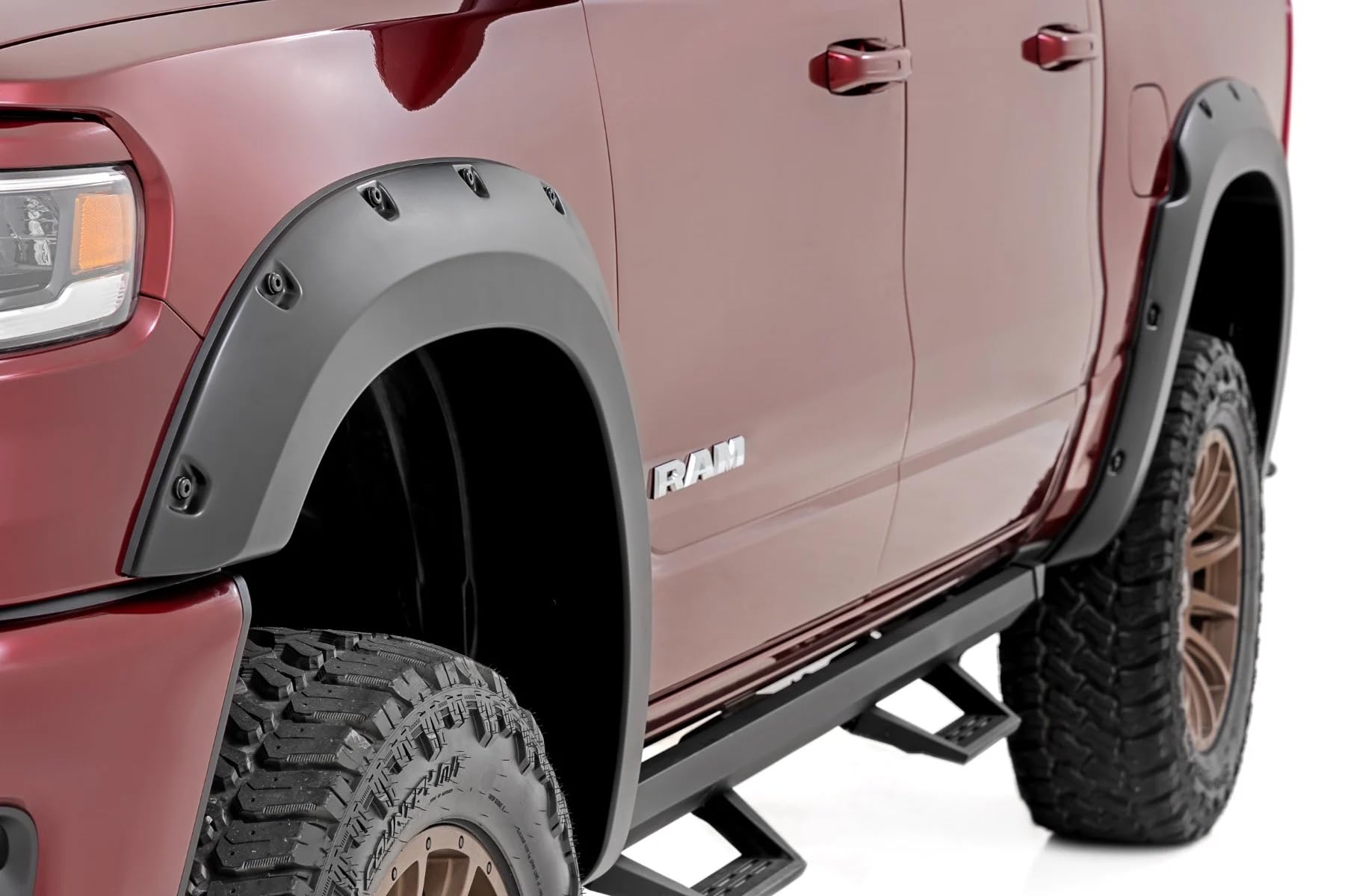 Pocket Fender Flares Rough Country for Ram 1500 (2025-2026) - Bolt-on Rivet Style Wheel Flares, Flat Black (Set of 4)