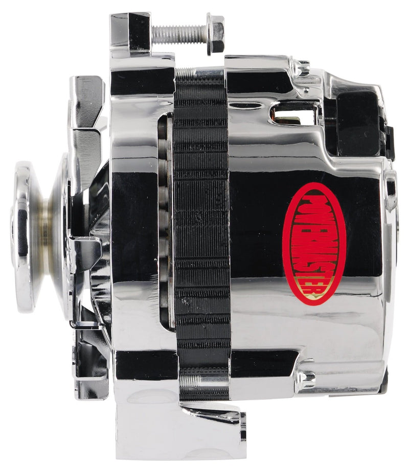 Alt GM CS130 Chrome 105A Powermaster 1V Pulley Str MTG 6.14" Side BAT Post 1-Wire or OE Hookup