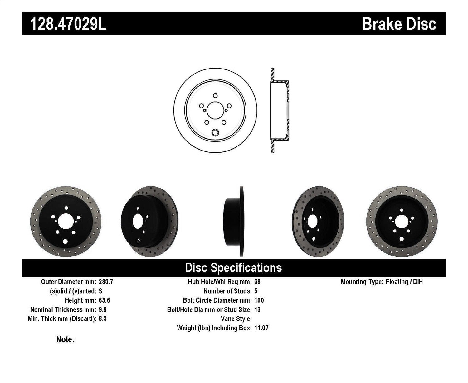 Sport StopTech 128.47029L Cross Drilled Brake Rotor (Rear Left), 1 Pack