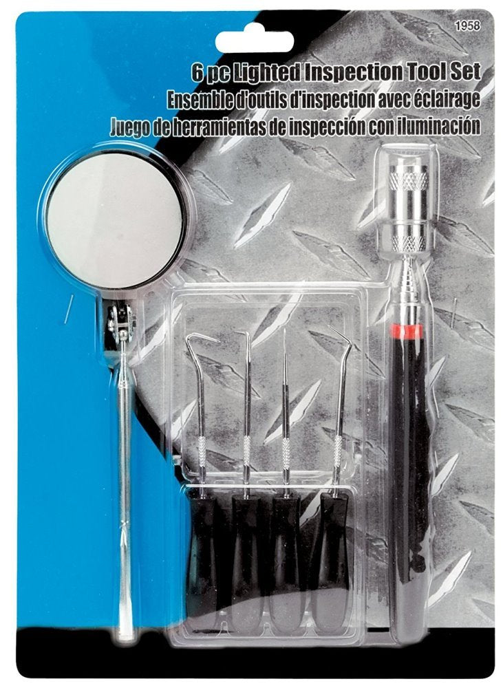 Lighted Performance Tool 1958 Inspection Tool Set - Essential Automotive Inspection Equipment with Bright LED Lighting for Clear Visibility