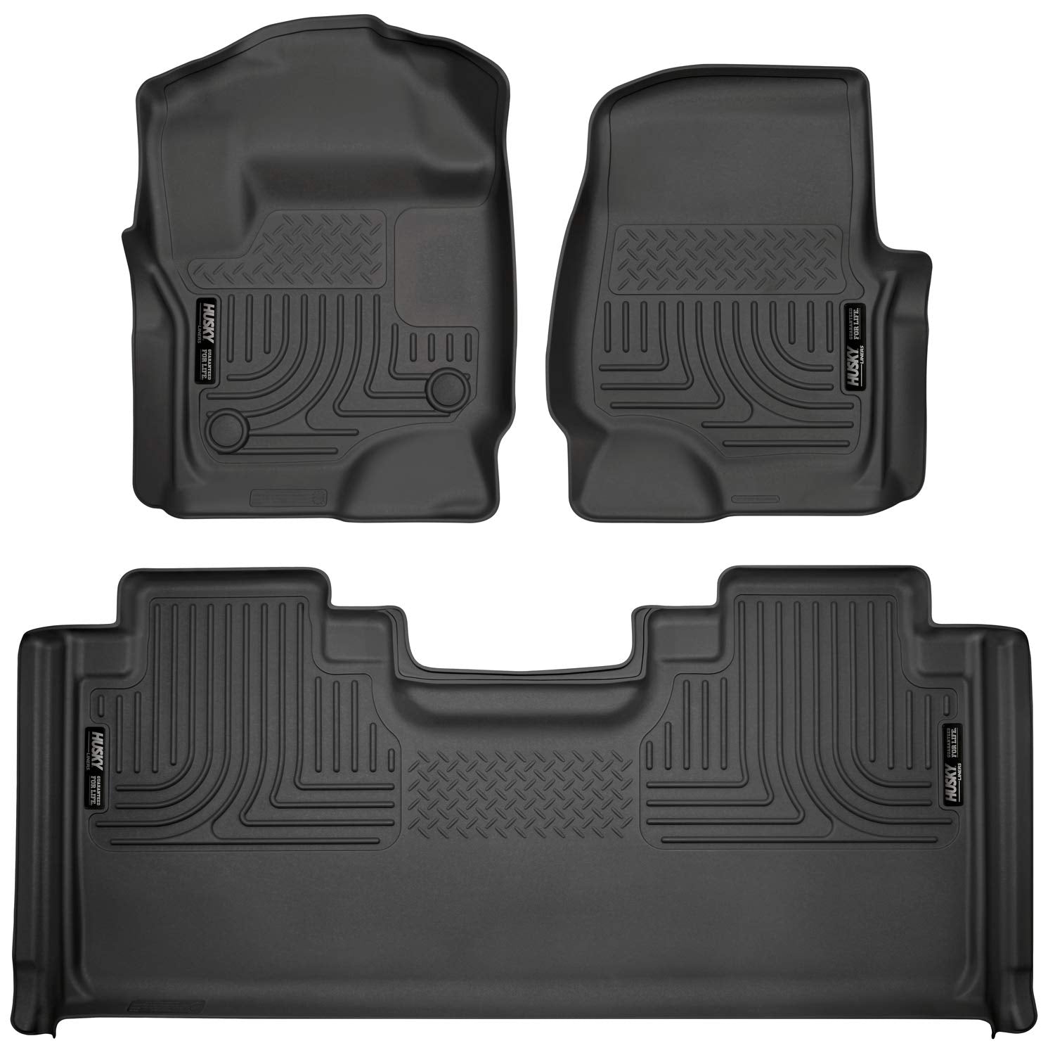 Husky Liners Floor Mats Weatherbeater | Fits 2017-2025 Ford F-250/F-350 SUPERCAB ONLY (Will NOT Fit SuperCrew) | Front & 2nd Row, 3-pc Black - 94071