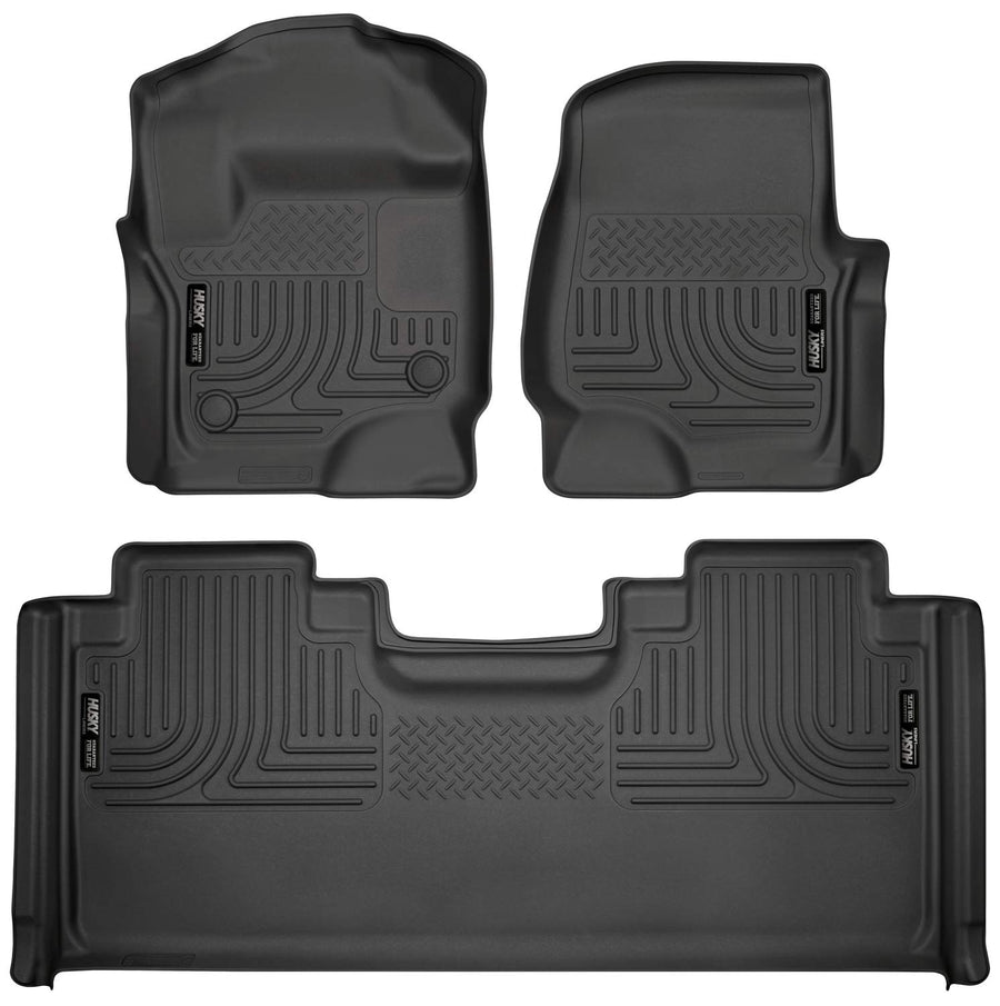Husky Liners Floor Mats Weatherbeater | Fits 2017-2025 Ford F-250/F-350 SUPERCAB ONLY (Will NOT Fit SuperCrew) | Front & 2nd Row, 3-pc Black - 94071