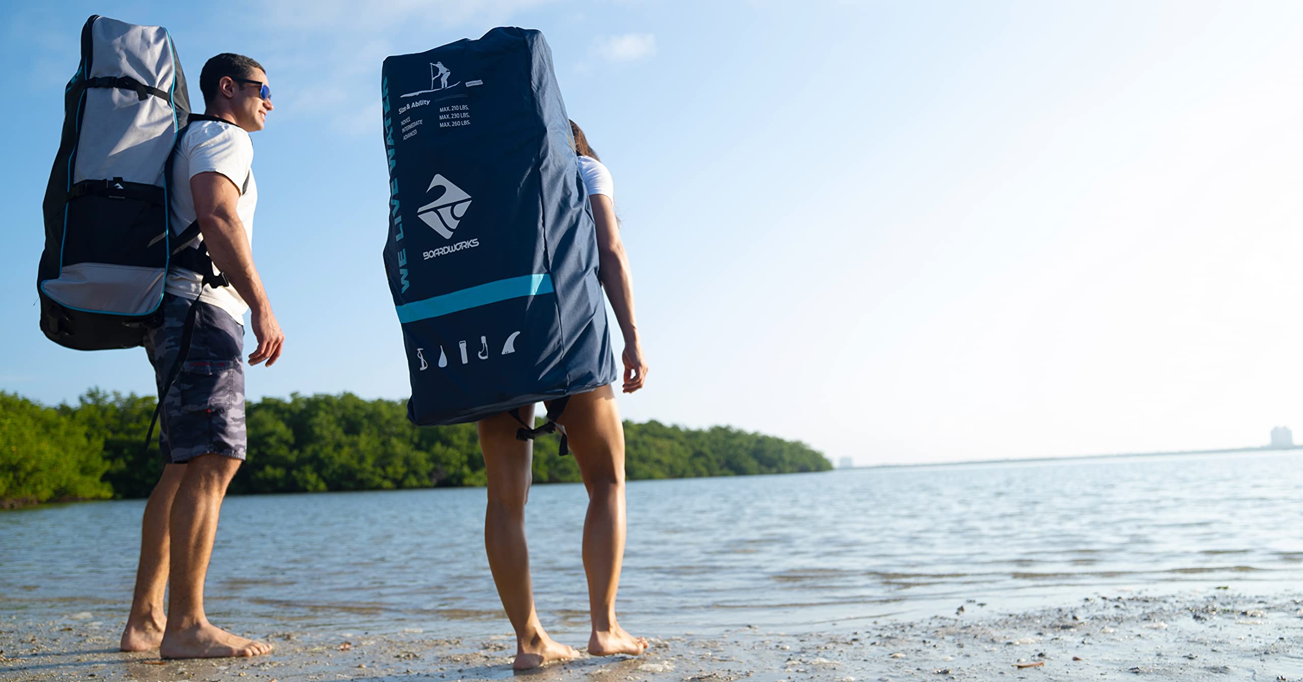Inflatable Boardworks Lūnr Stand-Up Paddle Board (iSUP) | SUP Package Includes Three Piece Paddle, Carry Bag, Leash, Phone Case and Pump (SUP) Complete Kit | 10’5”, Blue/White