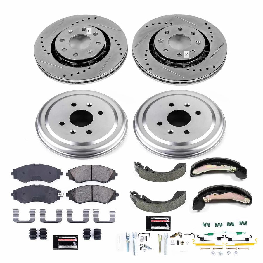 Power Stop K15234DK Z23 Carbon Fiber Brake Pads Front and Rear with Drilled & Slotted Brake Drums Kit