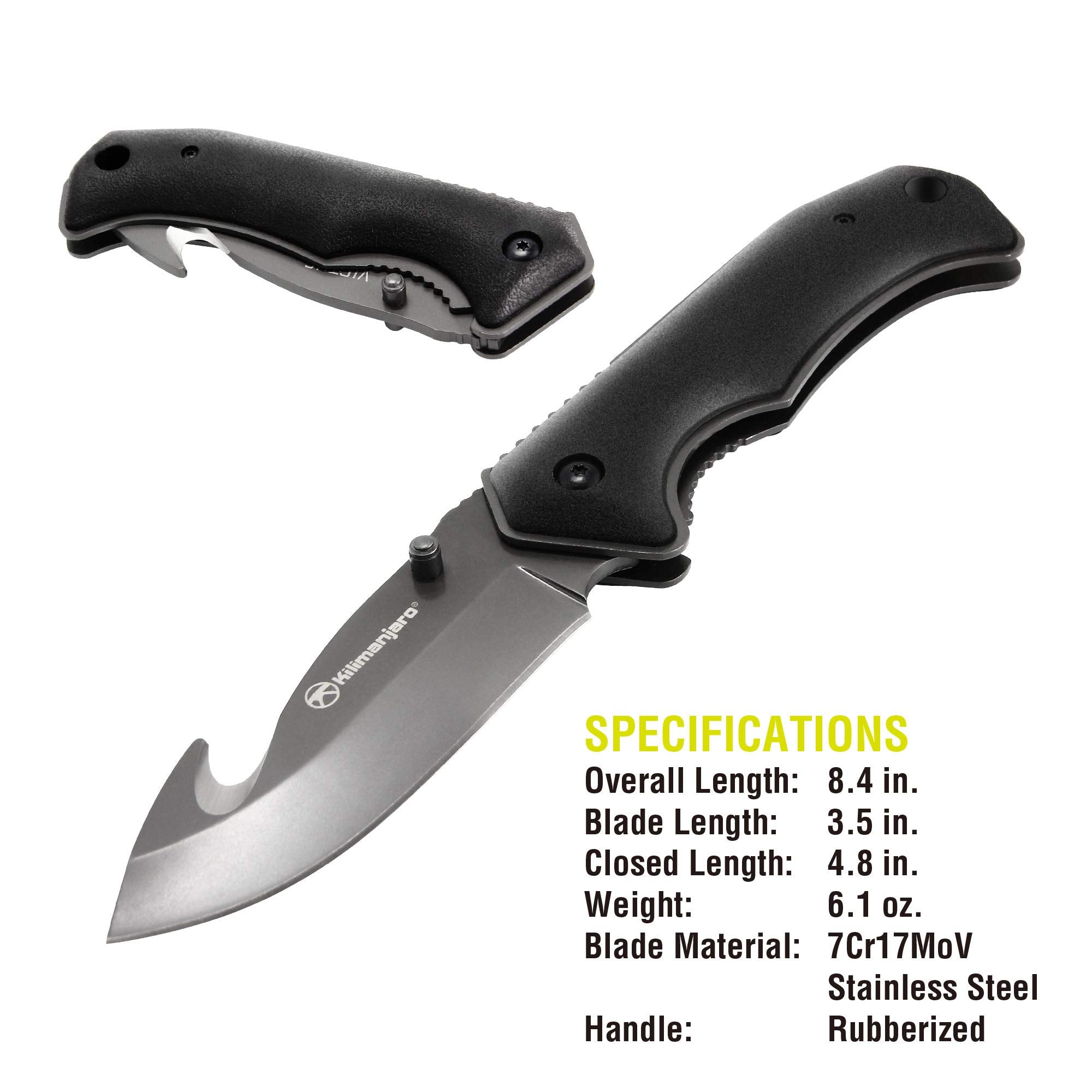 Victus Kilimanjaro 8-Inch Hunting Knife with Gut Hook, Black