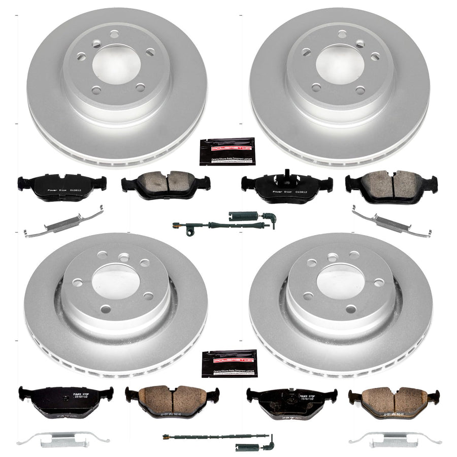 Power Stop CRK871 Z23 Evolution Geomet Coated Brake Kit Front and Rear and 1 Front & 1 Rear Sensor Wires For BMW 3, BMW 3, BMW 325Ci, BMW 325i, BMW 3, BMW 328i [Model Specific]