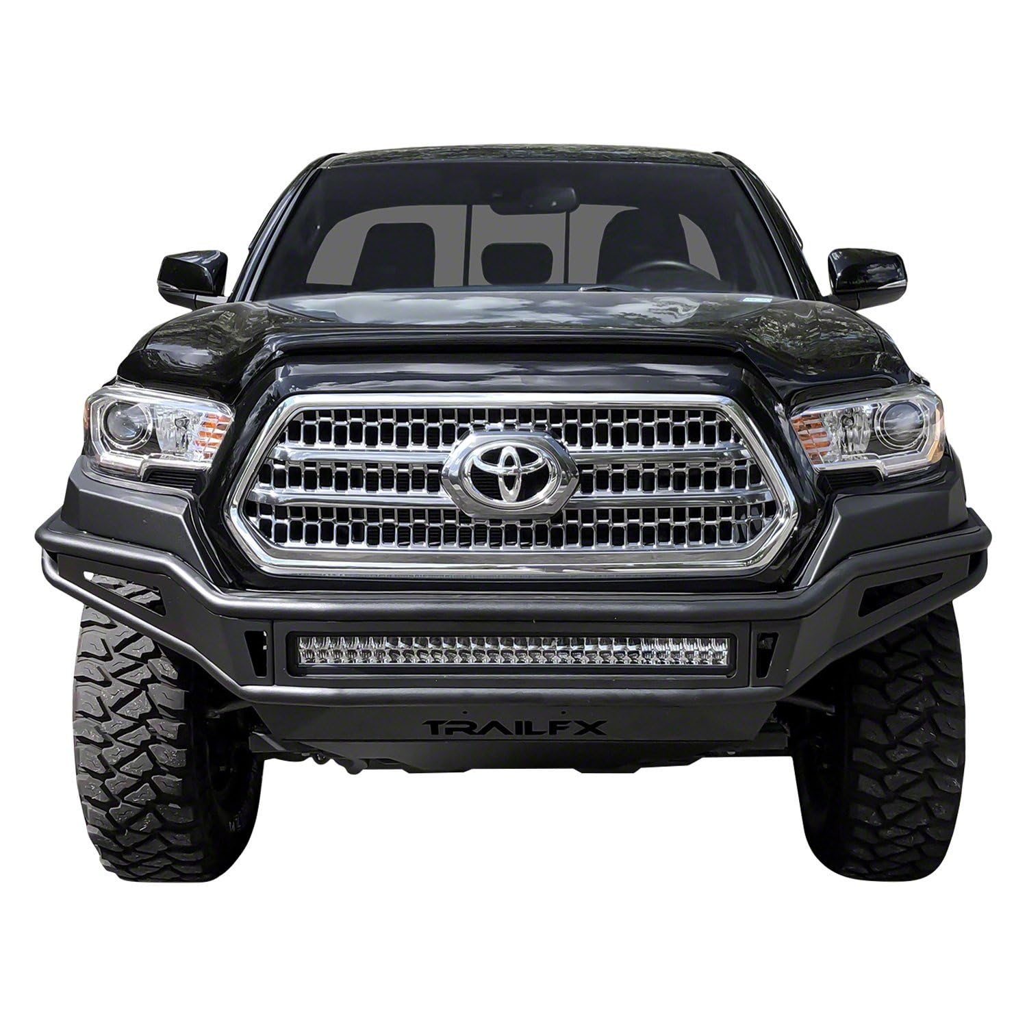TrailFX Pre-Runner Front Bumper for Toyota Tacoma 2016-2023 Black Titanium Powder Coated Steel Direct Fit Light Bar Cutout OE Sensor Compatible TrailFX FPRB001TI