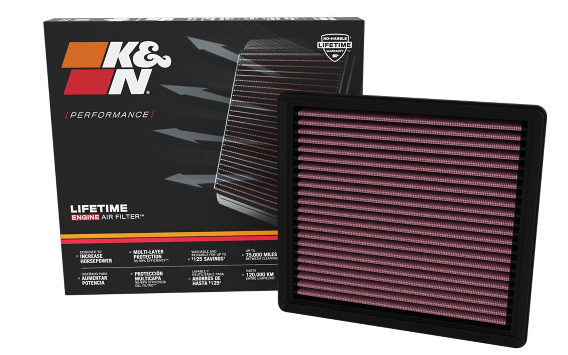 K&N High-Flow Original Engine Air Filter: Increase Power: Premium, Washable: Compatible with 2021-2024 JEEP: Wrangler, JL, 33-5127