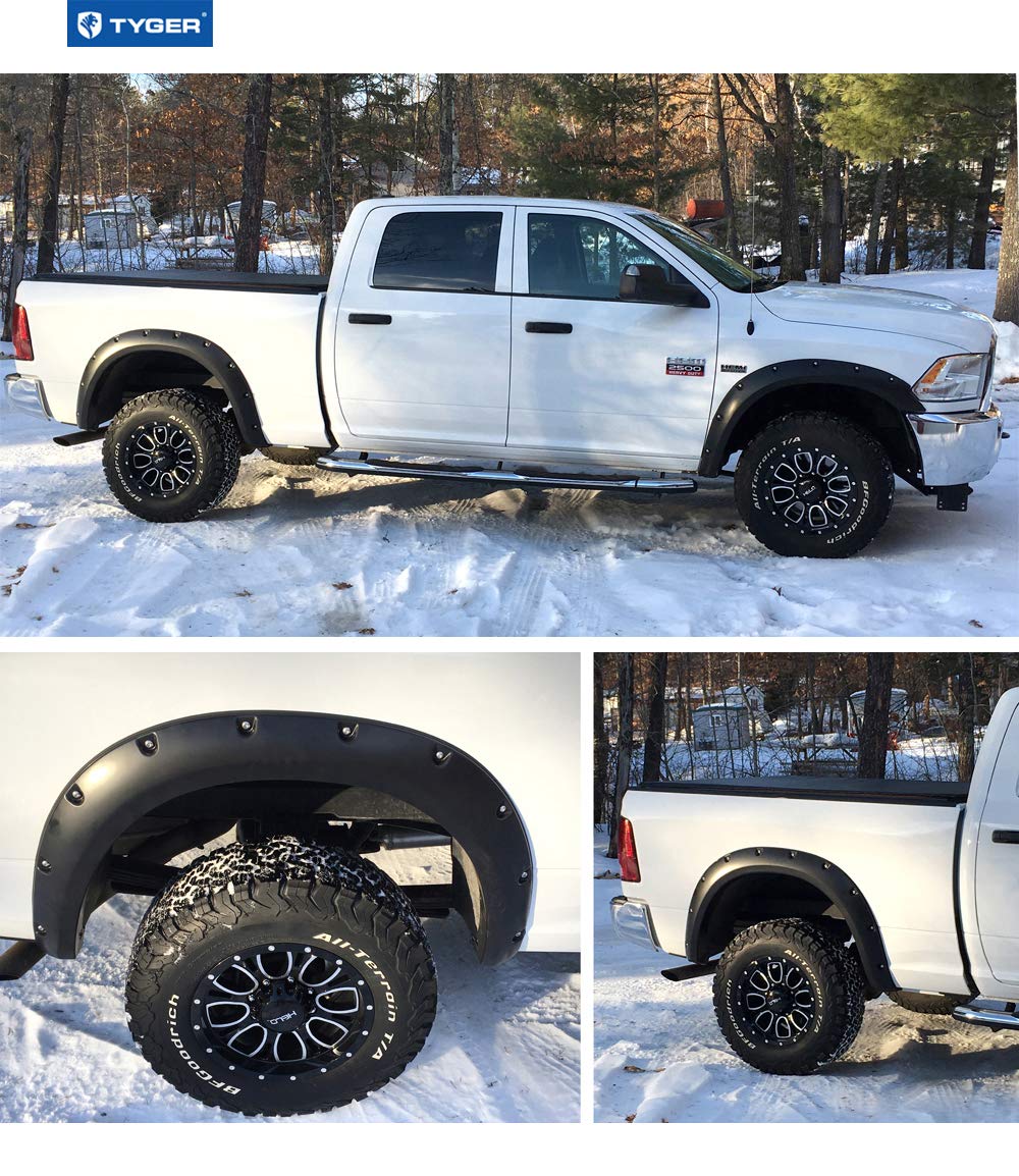 Tyger Auto TG-FF8D4138 Fender Flare Set for 2010-2018 Dodge Ram 2500 3500 (ONLY Fit Fleetside Models with 76.3" & 98.3" Bed) | Paintable Smooth Matte Black Pocket Bolt-Riveted, 4 Piece