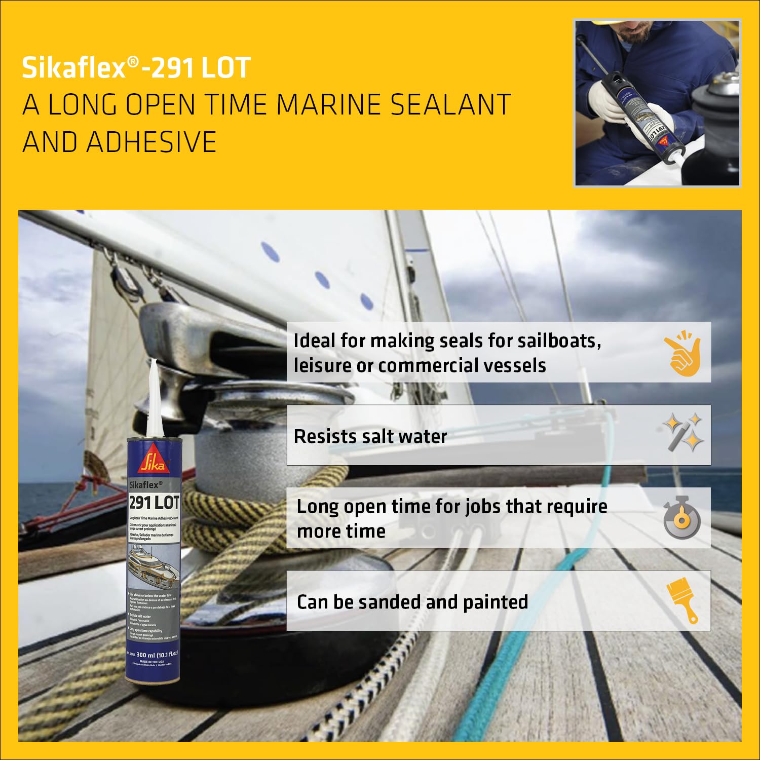 Sikaflex-291 LOT, Marine Adhesive & Sealant, Mahogany, Long Open Time PU Sealant, All-Purpose for Above/Below Water Line, NSF Approved 10.1 fl oz