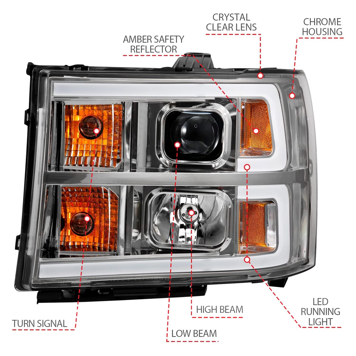 111483 ANZO USA Projector Headlamps Fits GMC Sierra 1500, Multicoloured