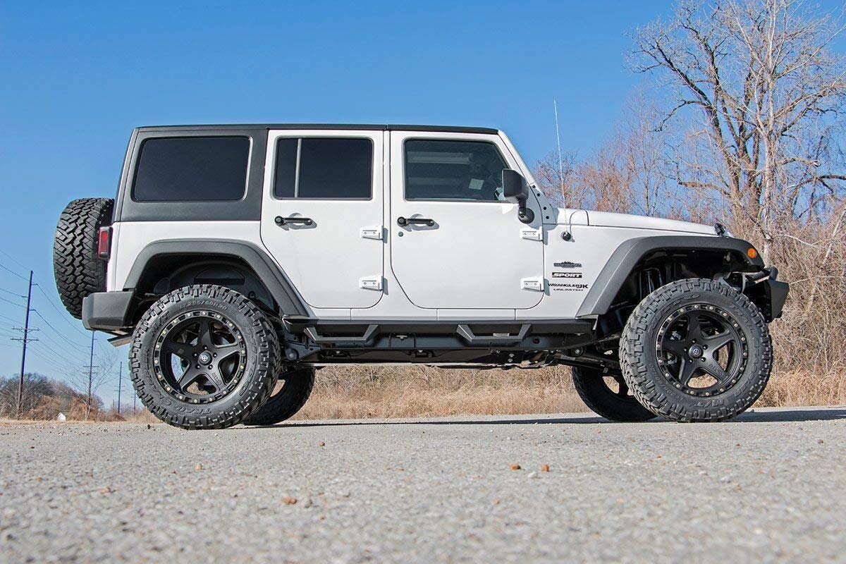 Rough Country Drop Steps Contoured for Jeep Wrangler JK (2007-2018) 4-Door - Flush Fit Rails with Side Steps