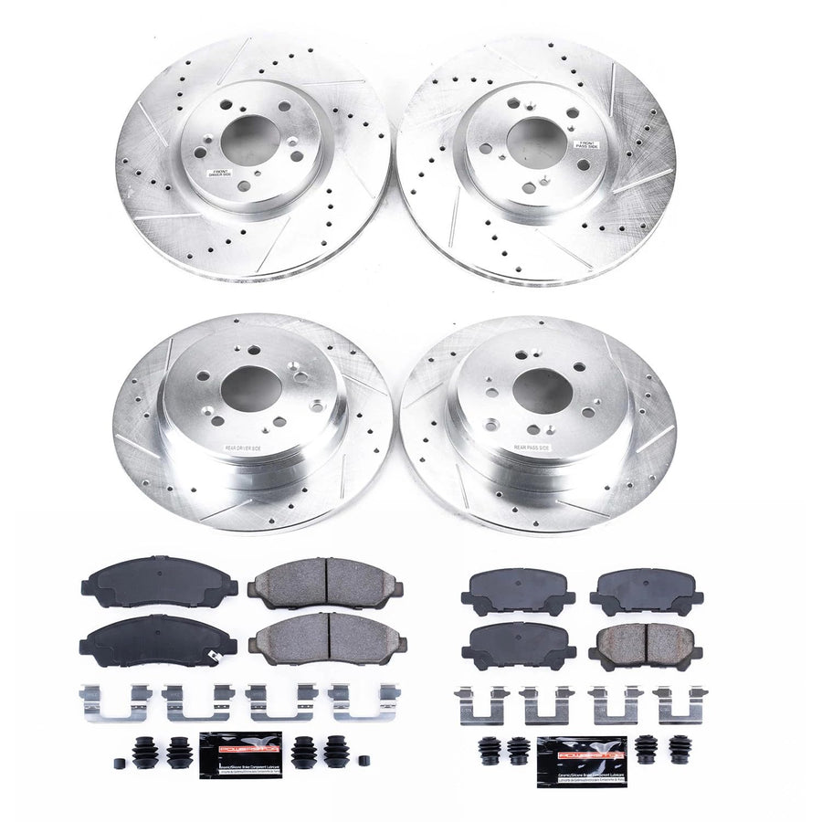 Front and Rear Brake Kit PowerStop For Acura MDX 2007-13 |ZDX 2010-13 |Honda Pilot 2009-11 - Drilled and Slotted Disc Rotors with Ceramic Brake Pads Replacement, K5369