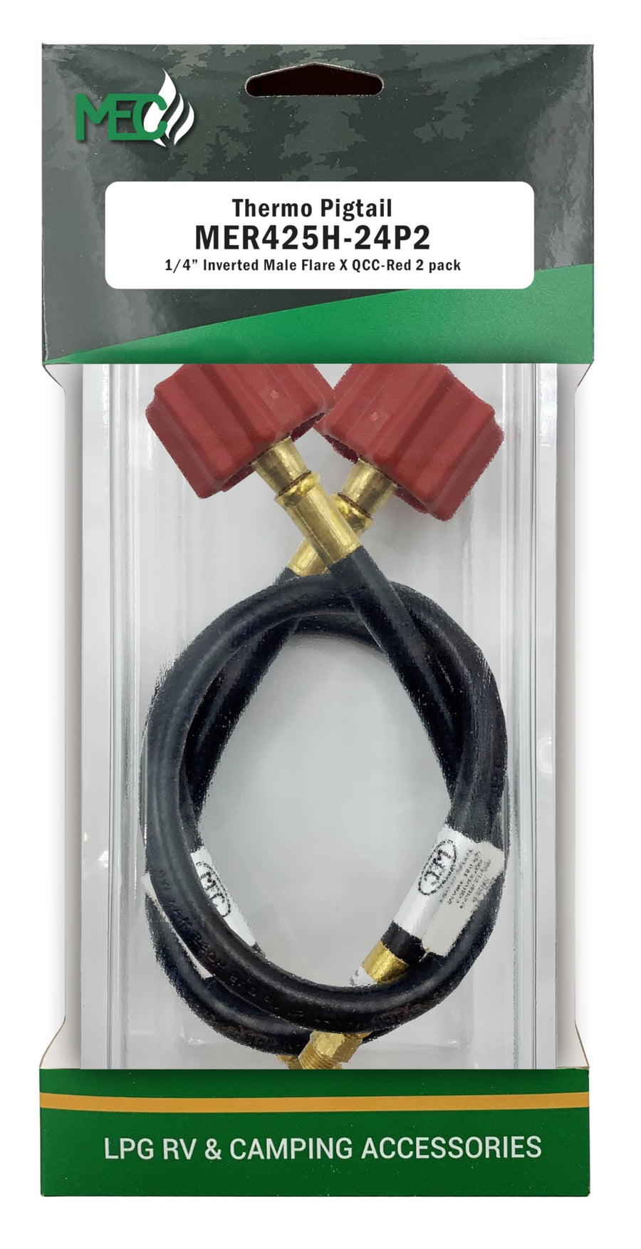 Marshall Excelsior MER425H-24P2 Thermo High Flow Pigtail, 1/4" Inverted Flare X QCC - 24", Red, Pack of 2