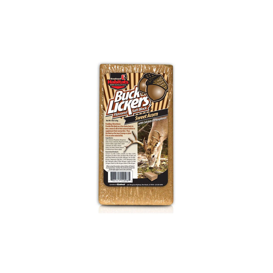 Buck Lickers EVOLVED HABITATS Sweet Acorn Salt Block 4 Lbs Mineral Deer Attractant - Ready & Easy to Use Time-Release All Year-Round Food Supplement for Deer, Elk & Moose