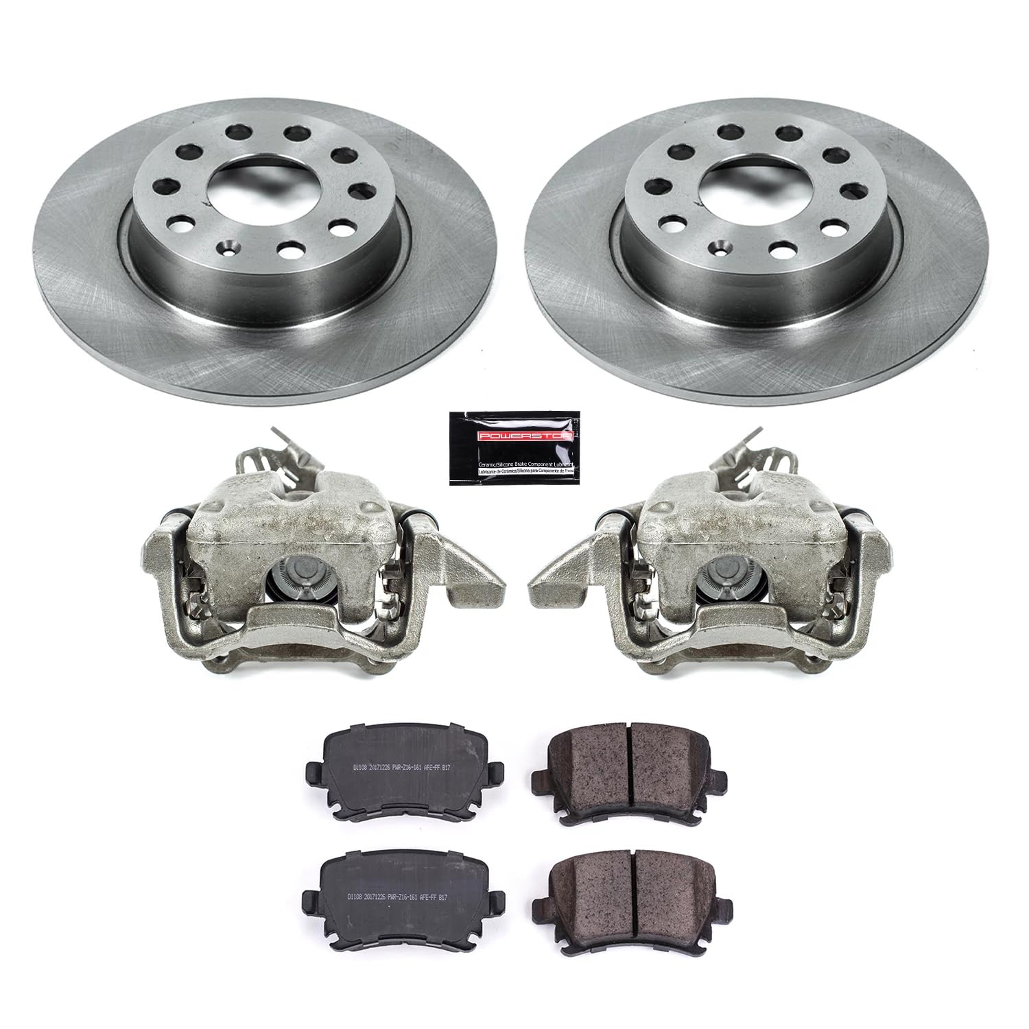 Power Stop KCOE5666 Rear Caliper Brake Kit- Brake Rotors, Ceramic Brake Pads and Brake Calipers For Volkswagen Golf 2010 [Model Specific]
