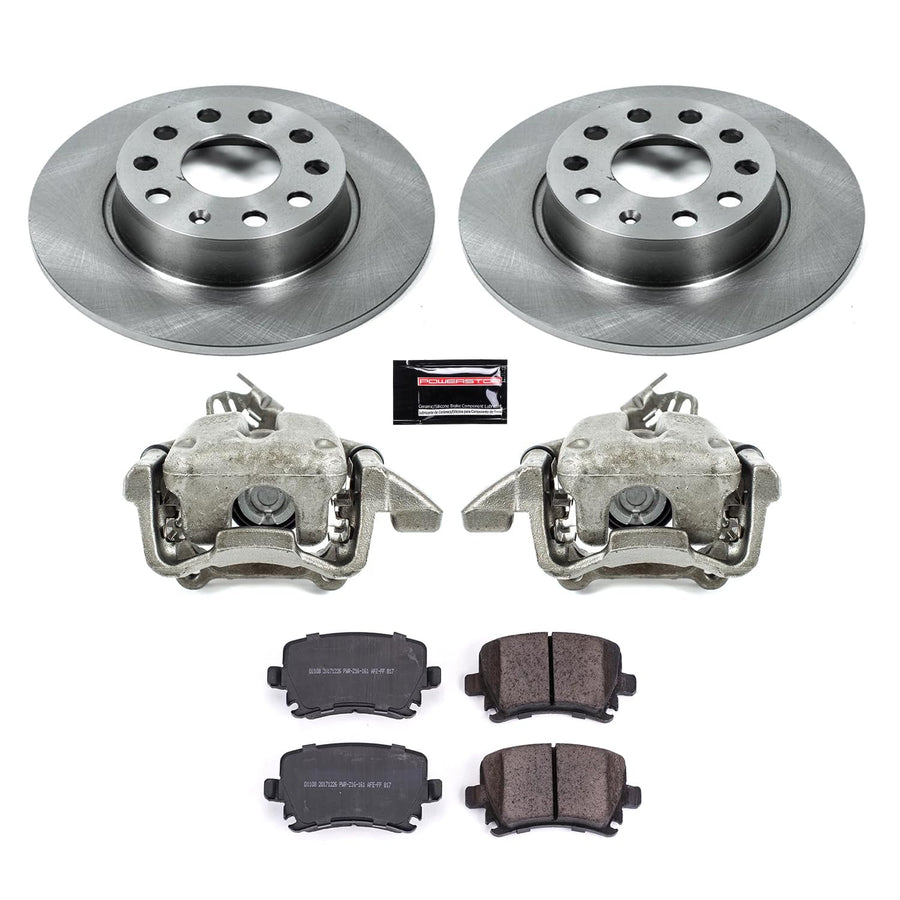 Power Stop KCOE5666 Rear Caliper Brake Kit- Brake Rotors, Ceramic Brake Pads and Brake Calipers For Volkswagen Golf 2010 [Model Specific]