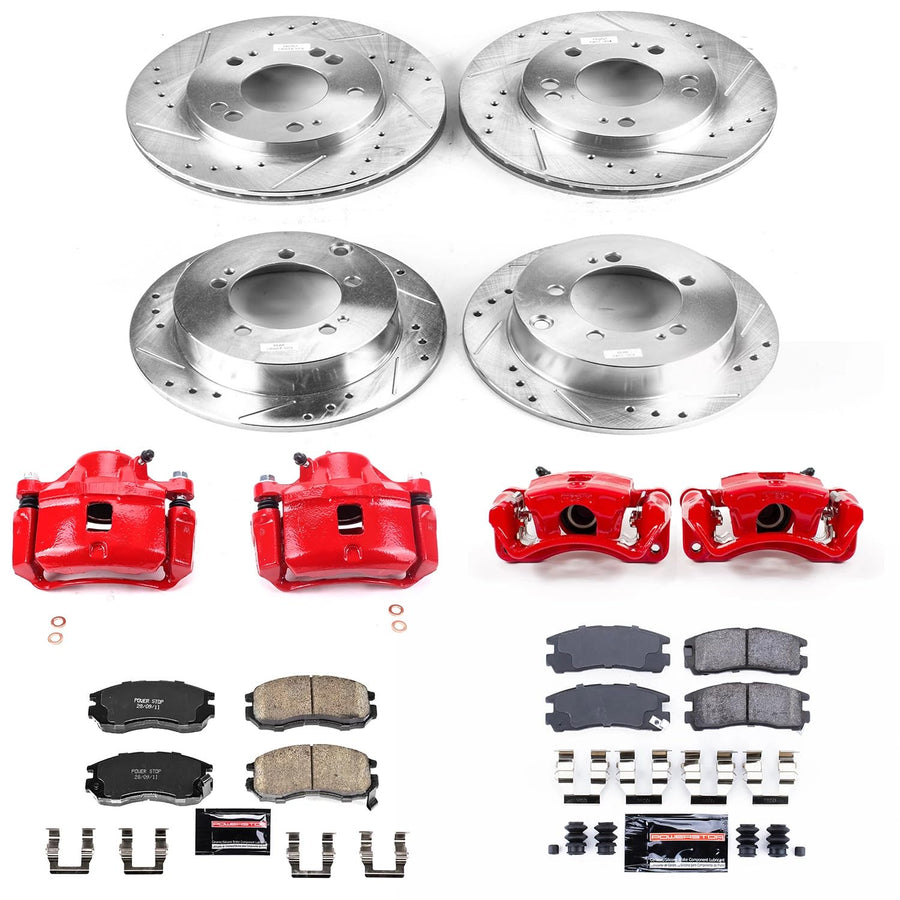 Power Stop Z23 KC683 Evolution Front and Rear Caliper Kit-Drilled/Slotted Rotors, Carbon Ceramic Brake Pads & Calipers For Sebring, Avenger, Eagle Talon, Mitsubishi Eclipse [Model Specific]