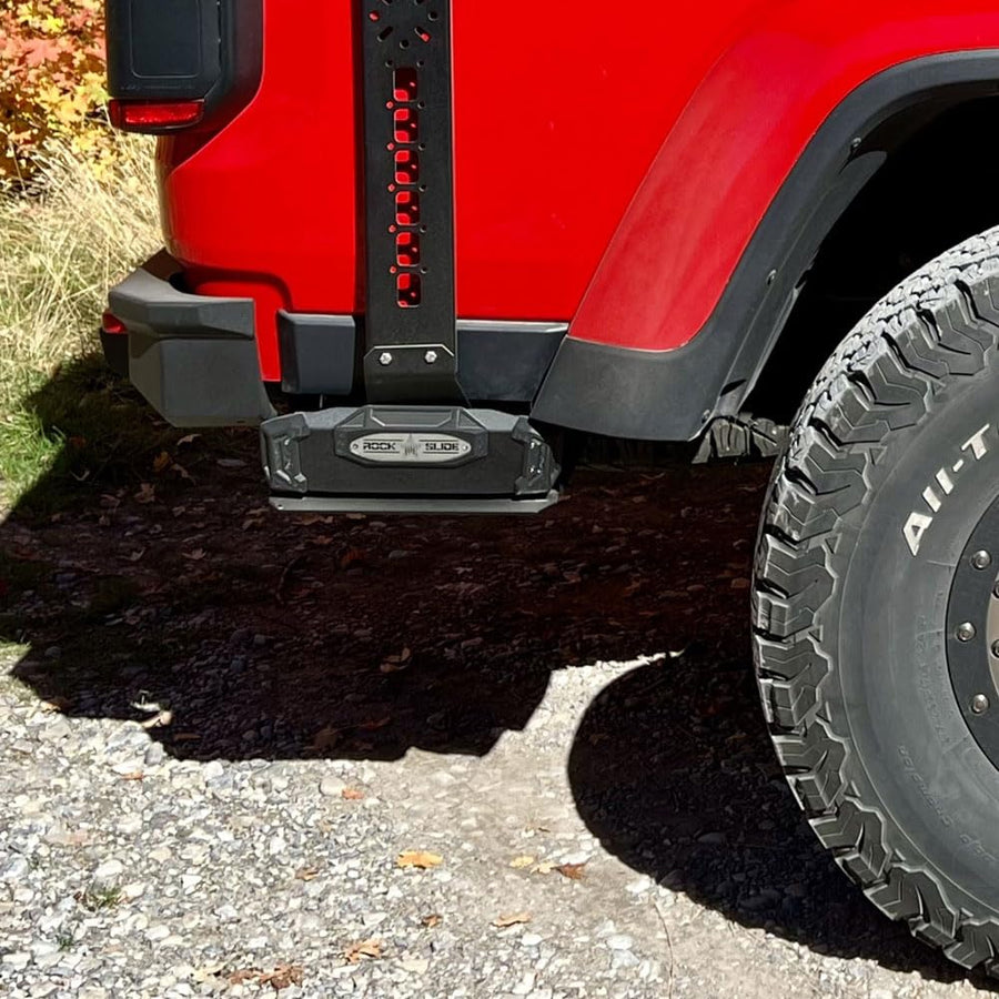 R-Step 9 Inch Wide Bed Step Attachment Brackets for 2020-2023 Jeep Gladiator Passenger Side Behind Rear Gas Motor Tire Rock Slide Engineering