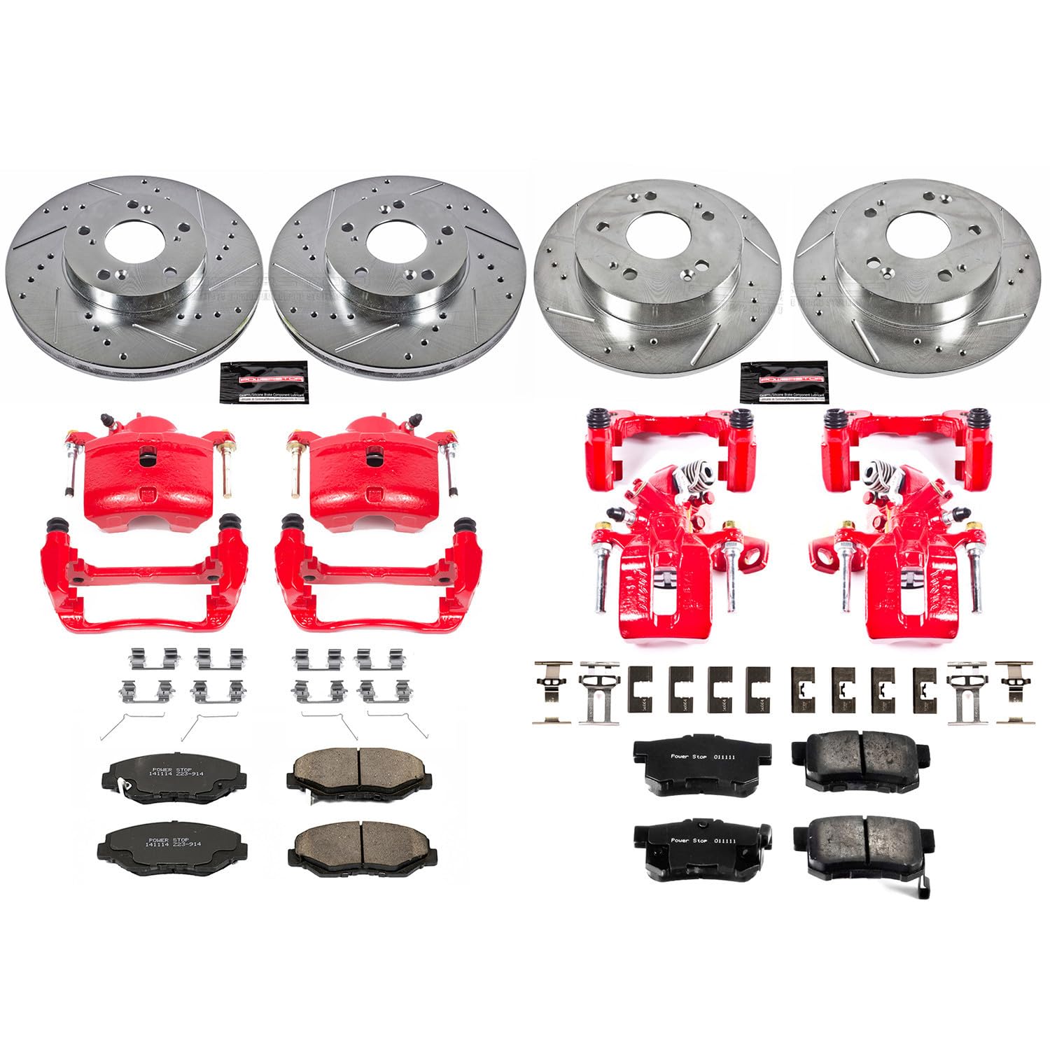 Power Stop Z23 KC6781 Evolution Front and Rear Caliper Kit-Drilled/Slotted Rotors, Carbon Ceramic Brake Pads & Calipers For Acura ILX 2014-2015, Honda Civic 2013-2015 [Model Specific]